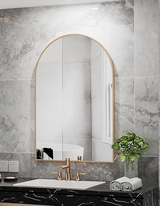 RoseGold Color Steel Frame Style Arch Glass Wall Mirror	