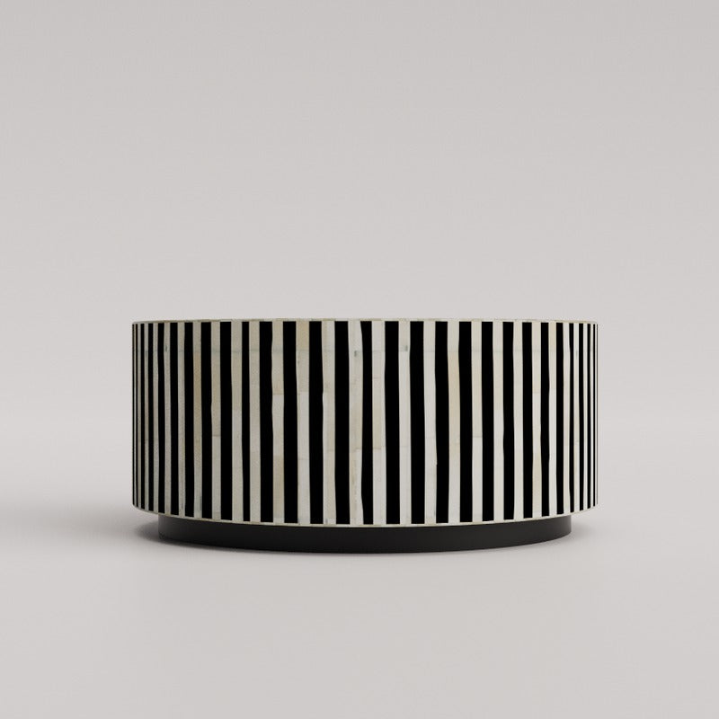 Modern round coffee table, bone inlay finish

