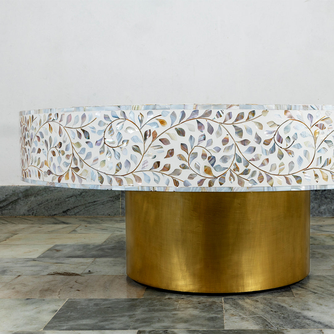 Round Bone Inlay Table for Luxe Living Spaces
