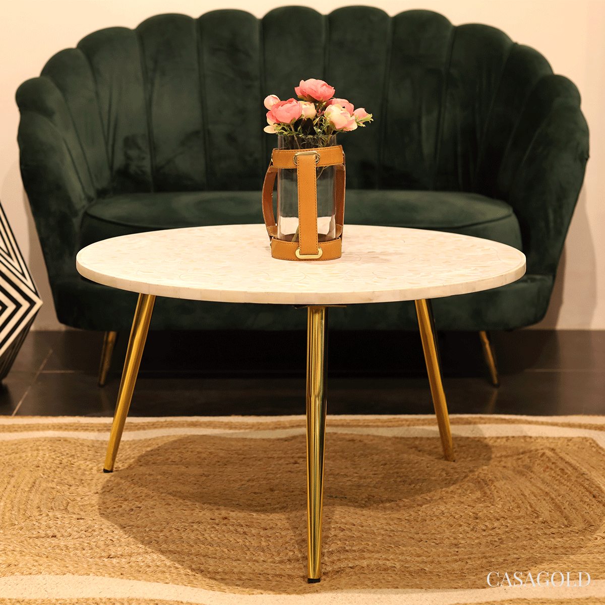 Round Coffee Table with Handcrafted Inlay Work
