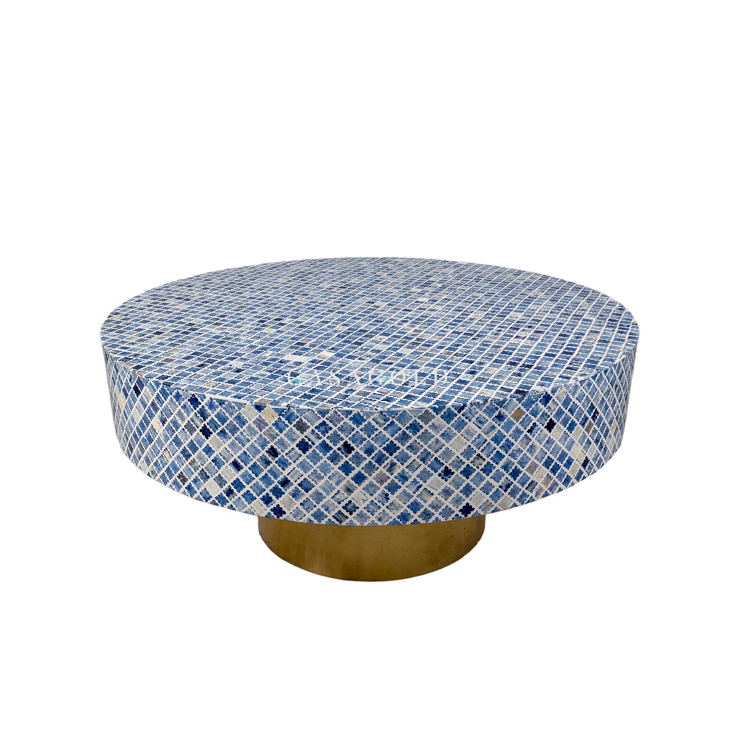 Round marble top coffee table with inlay
