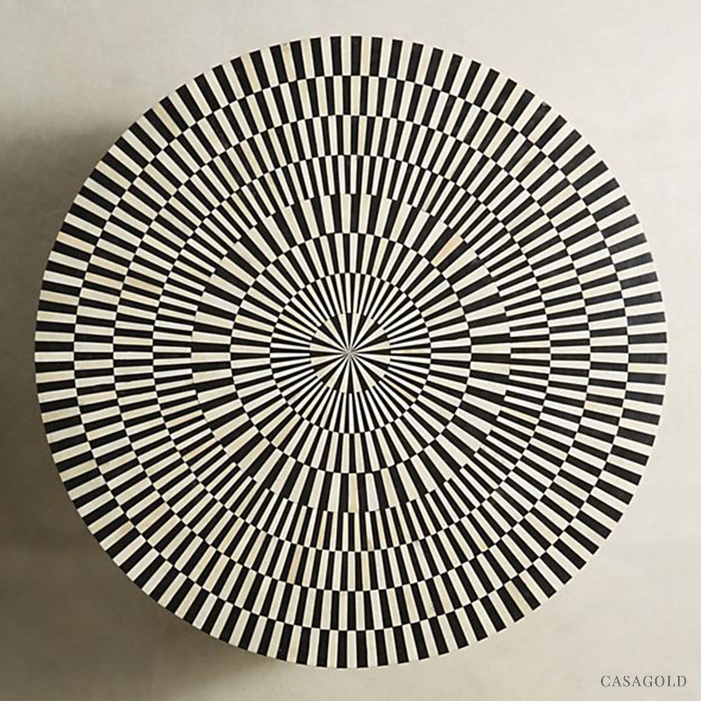 Round sunstrike marble top coffee table with inlay