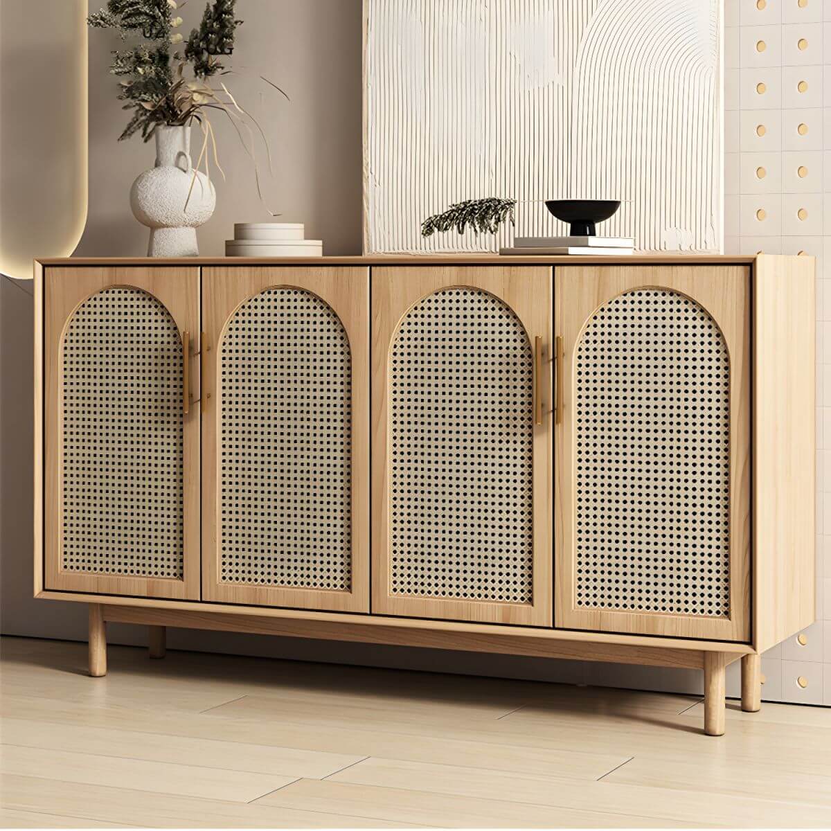 Rustic rattan luxury Cabinet with solid wood accents for cozy interiors