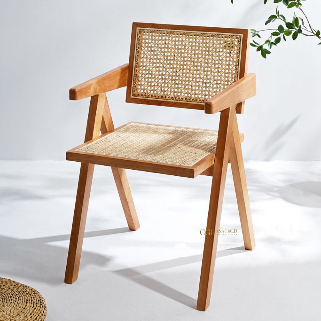 Elegant rattan chair with solid wooden frame