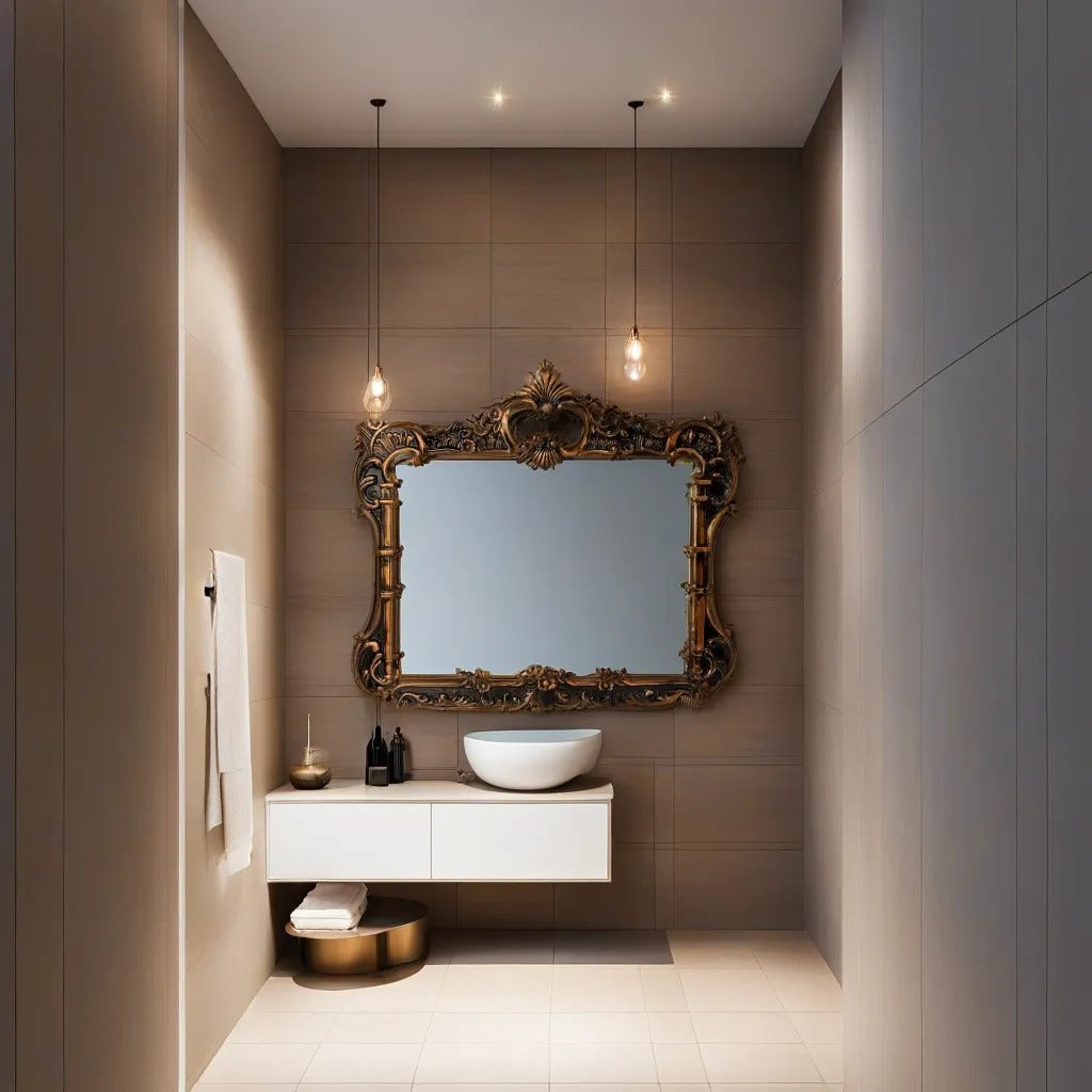 Sculpted bronze-framed vintage glass mirror
