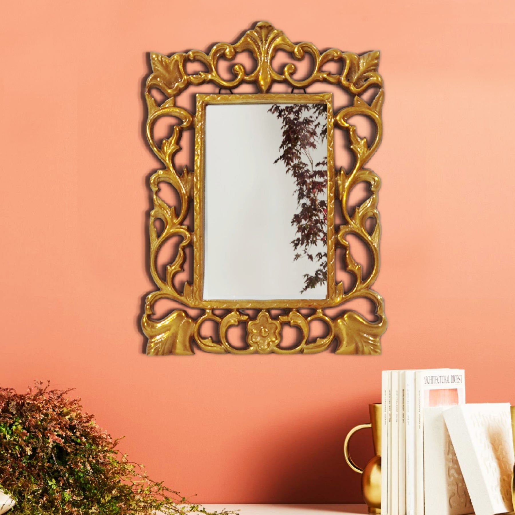 Small Gold Frame Glass Vintage Mirror	