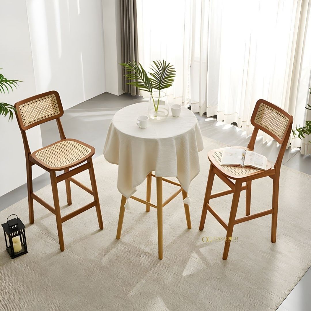 Stylish rattan high chair with elegant wooden frame