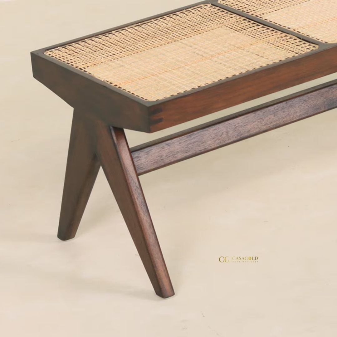 Stylish rattan and teak wood bench with modern design