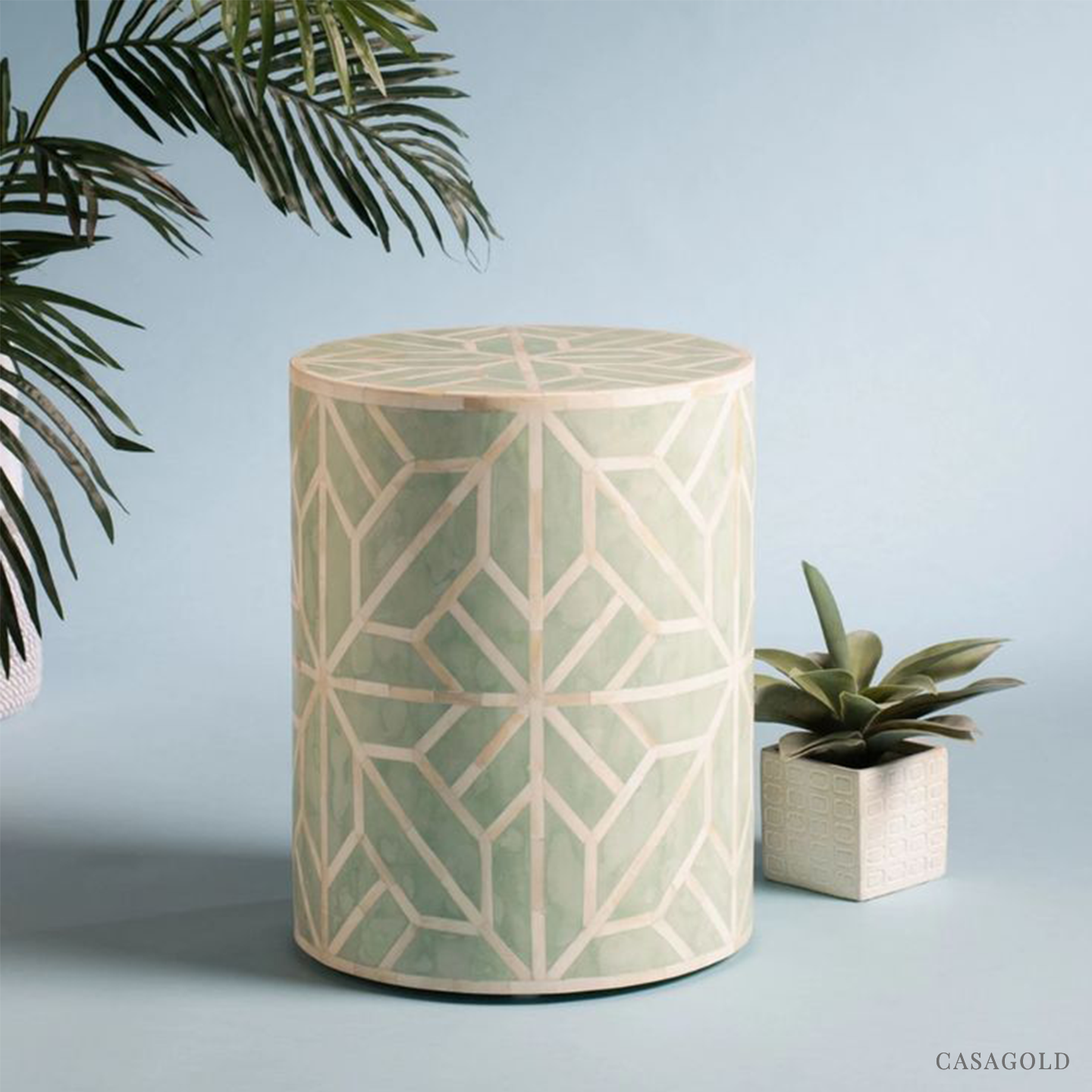 Drum Inlay Side Table - Tranquil