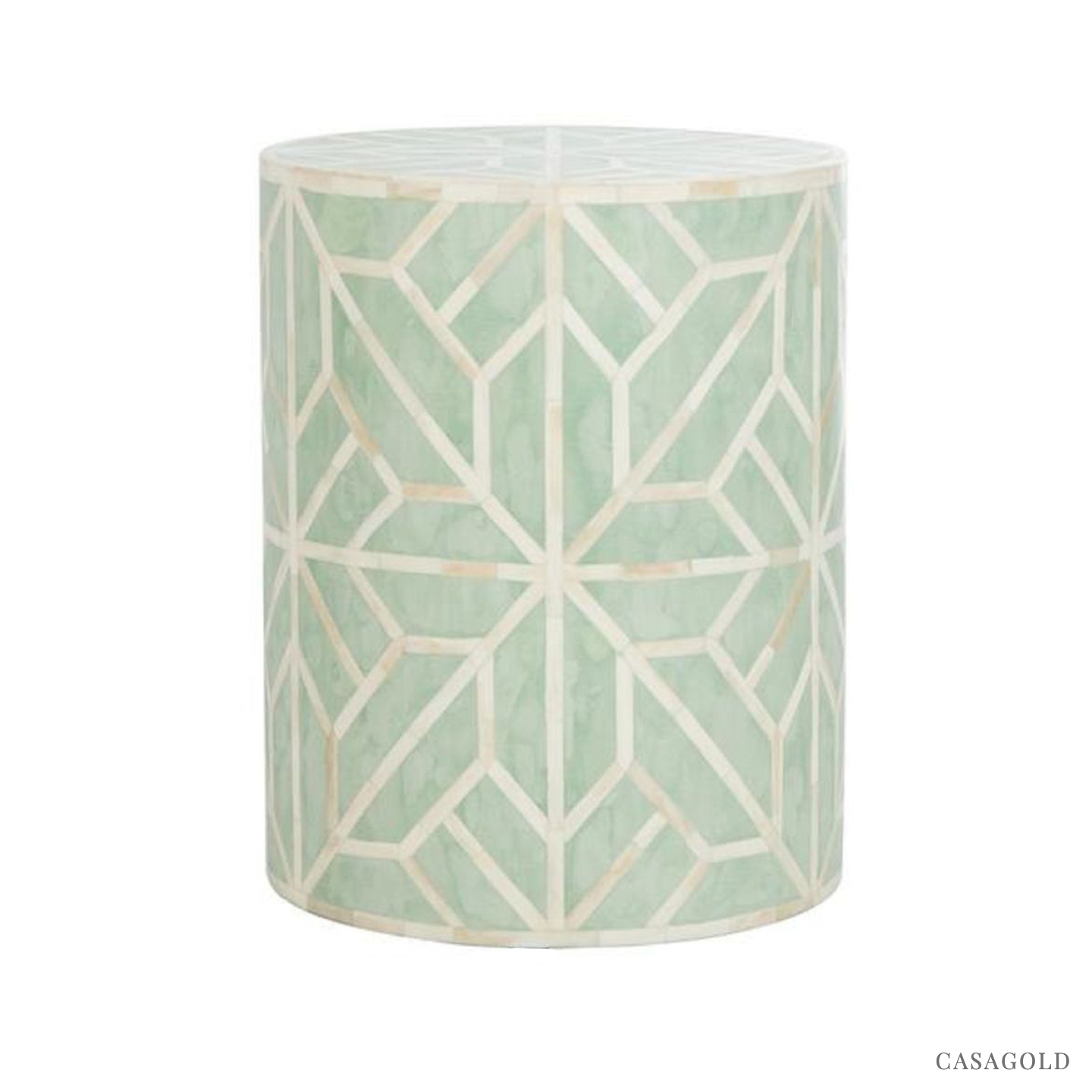 Teal and White Drum Inlay Side Table	