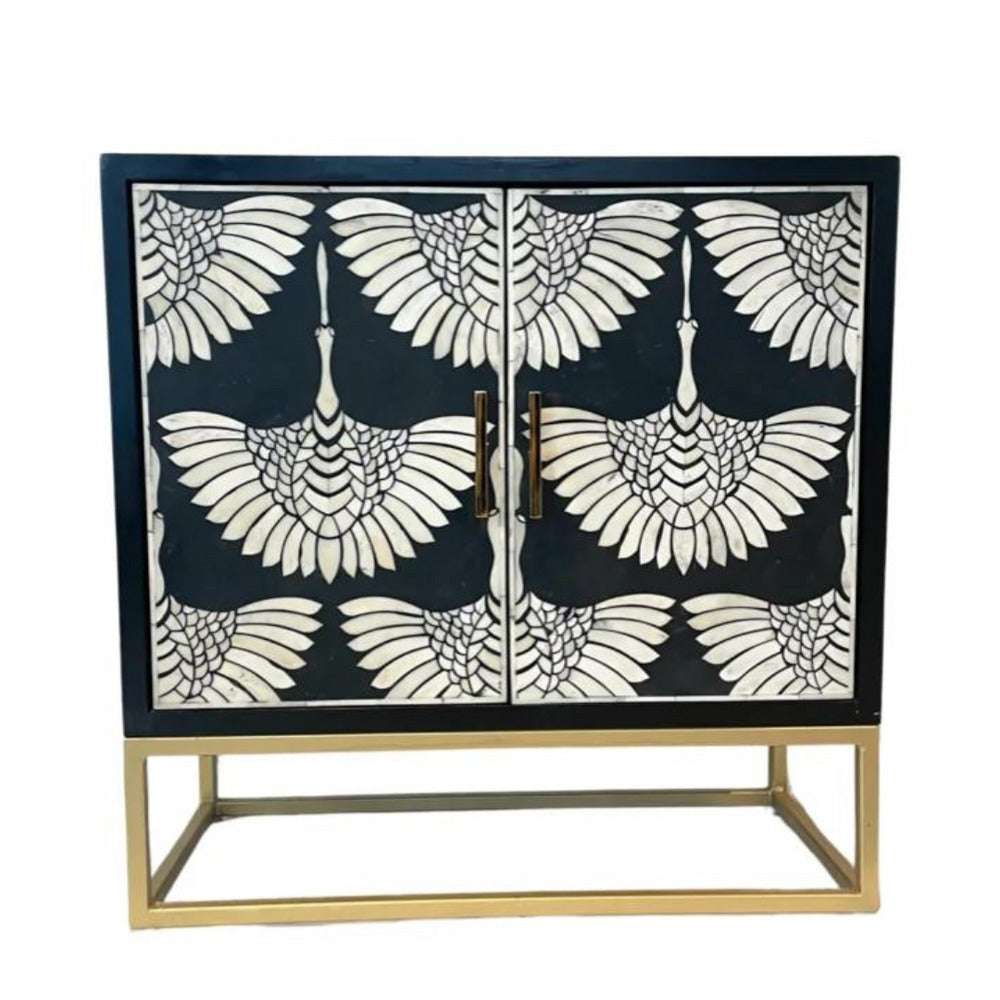 Trendy black phonixed inlay storage cabinet