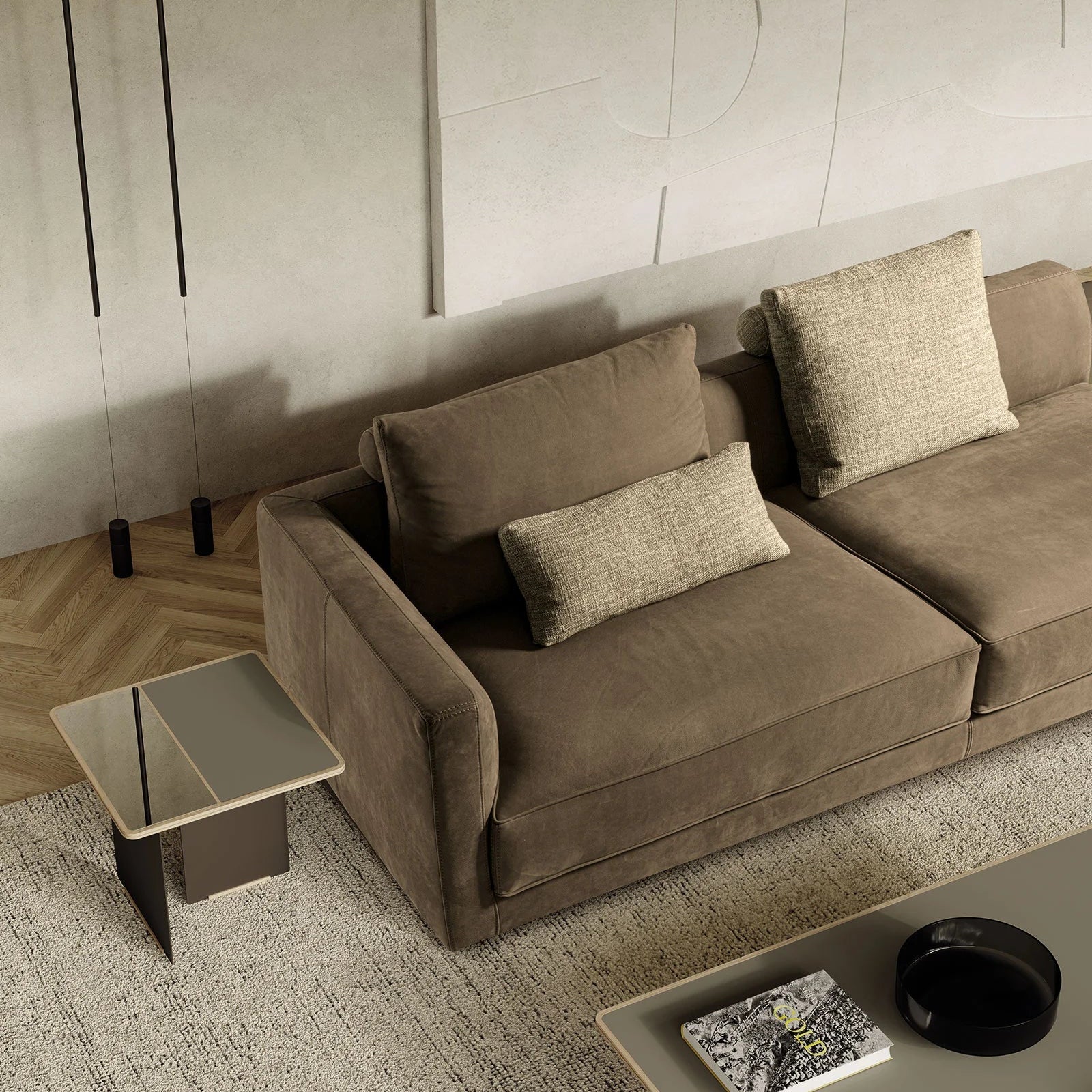 Contemporary grey living room sofa with deep seats and matching cushions – adjustable size option