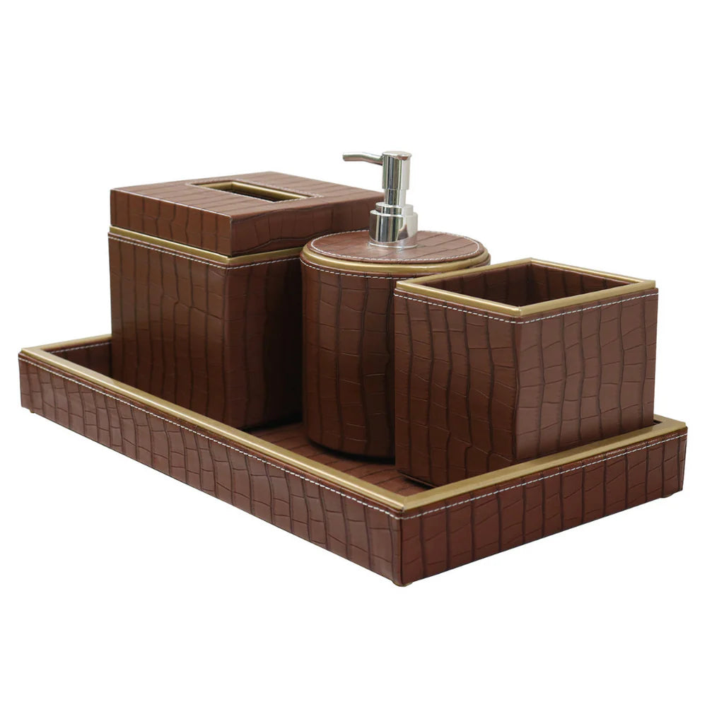 Vintage Bathroom Accessories Set with Floral Patterns	