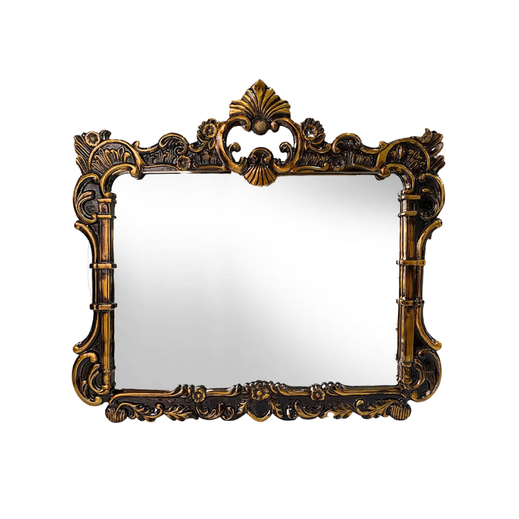 Vintage glass mirror in a brass frame
