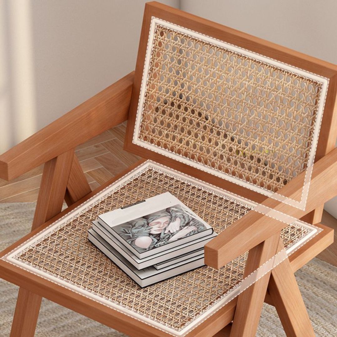 Vintage-inspired rattan chair with wooden frame