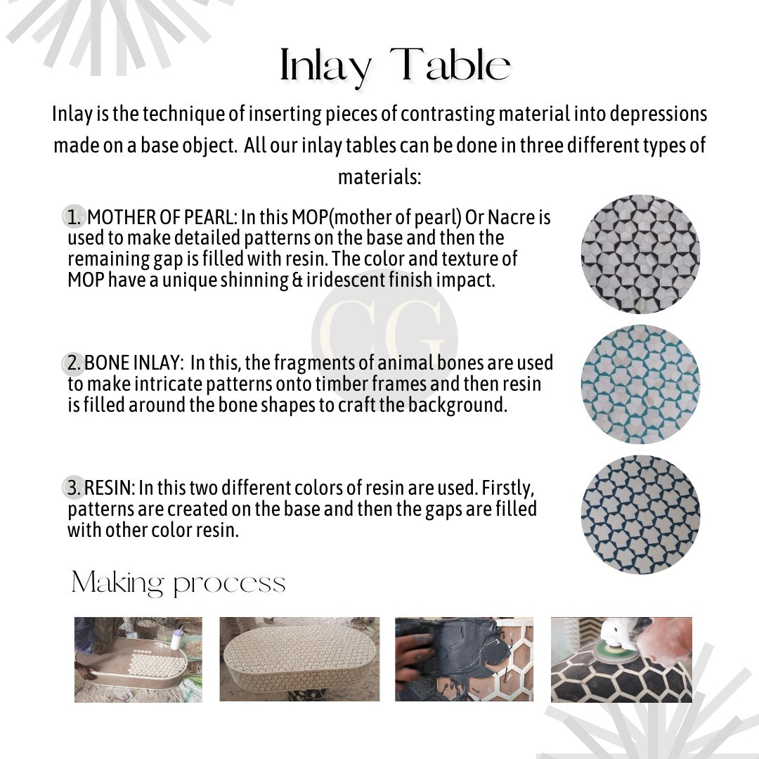 Jordan Inlay Oval Shape Coffee Table - Geometric Floral