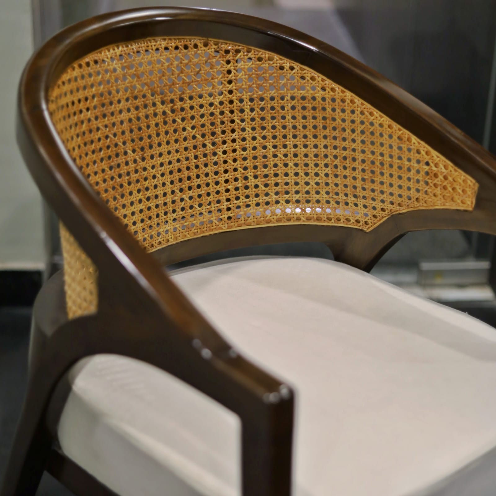 Natural Cane Rattan Chair - Handcrafted Wooden Accent Chair (Ready to Ship)
