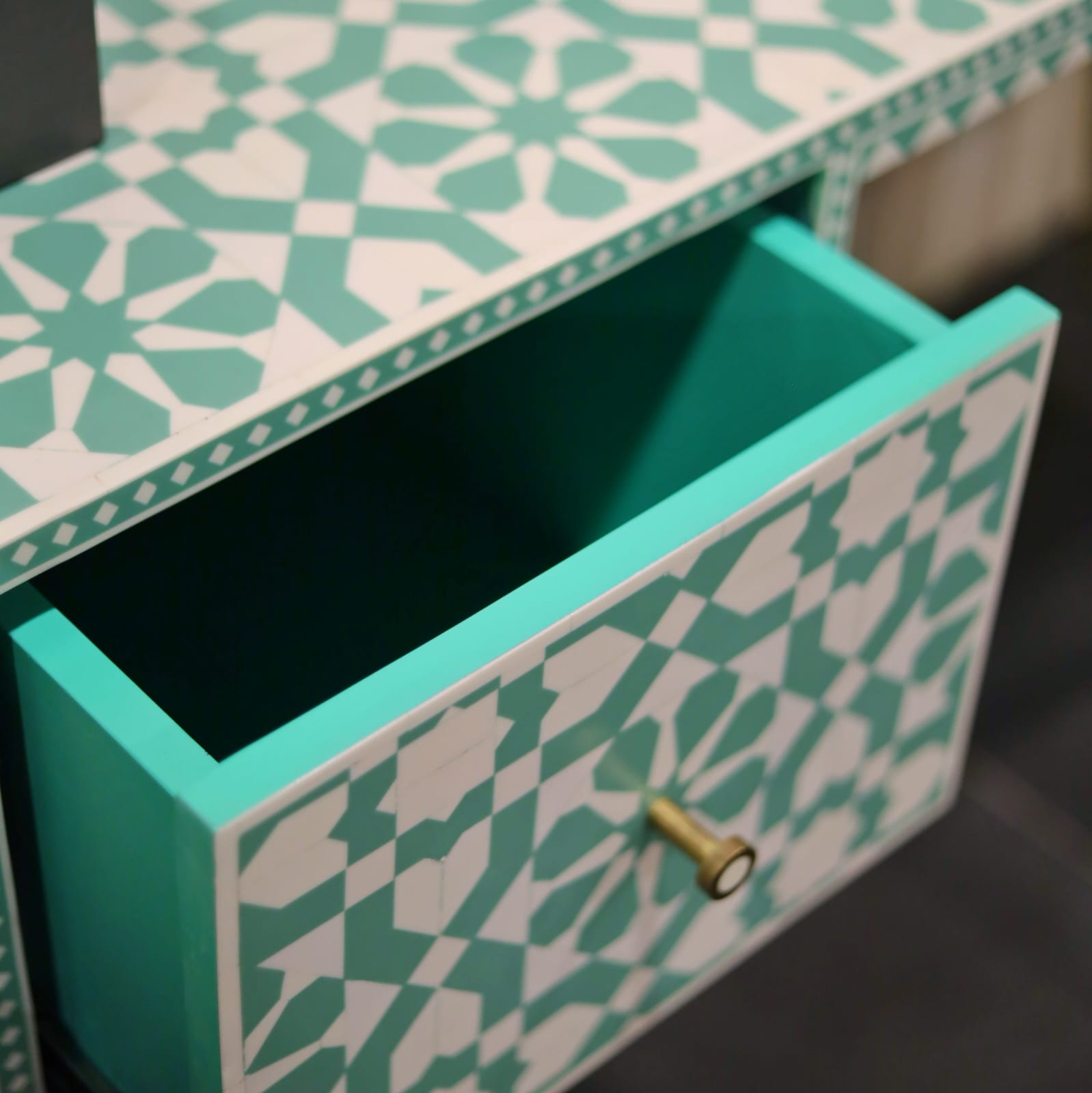 Inlay Study Table/Desk - Moroccan (Sea Green) (Ready to Ship)