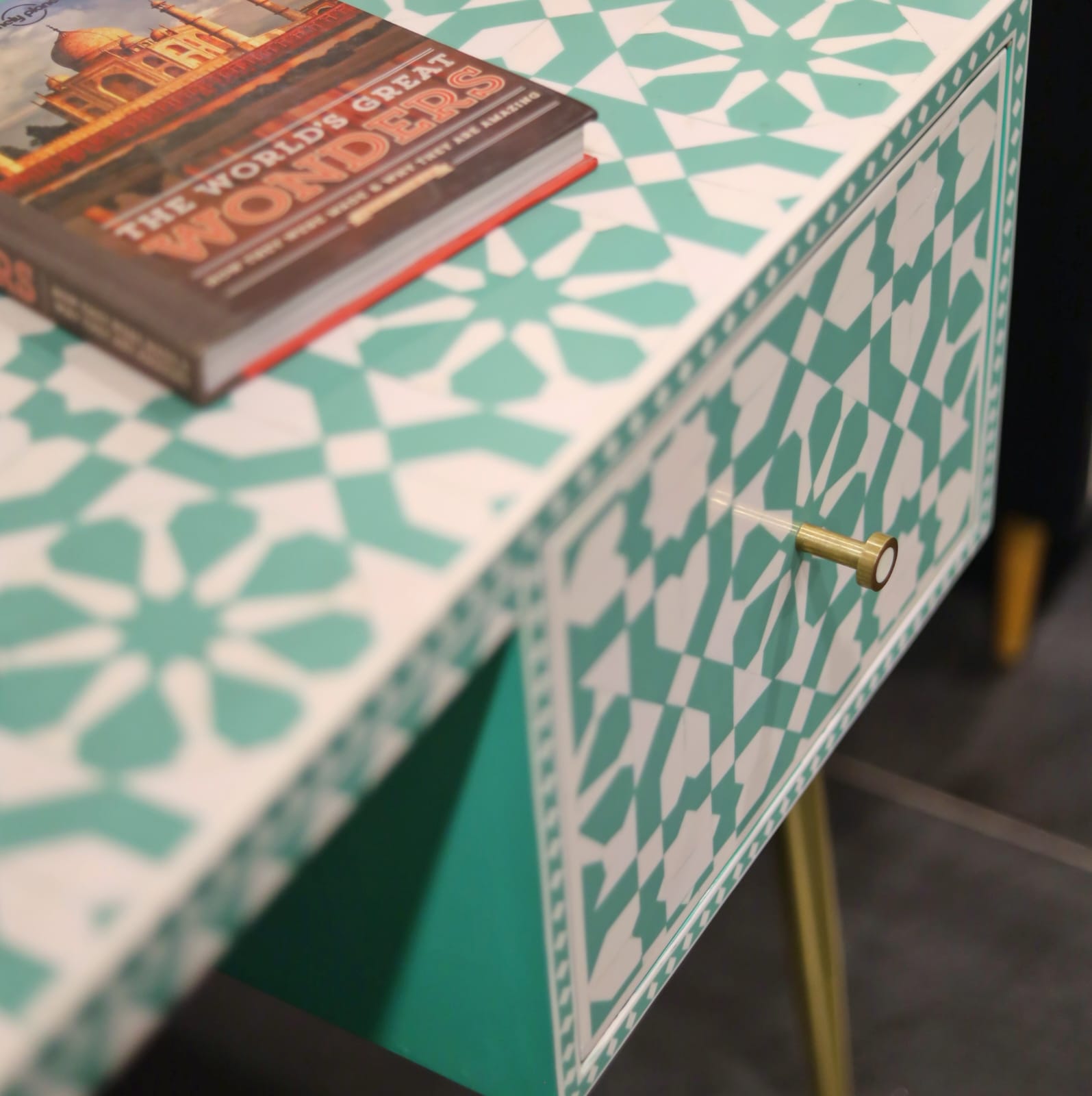 Inlay Study Table/Desk - Moroccan (Sea Green) (Ready to Ship)