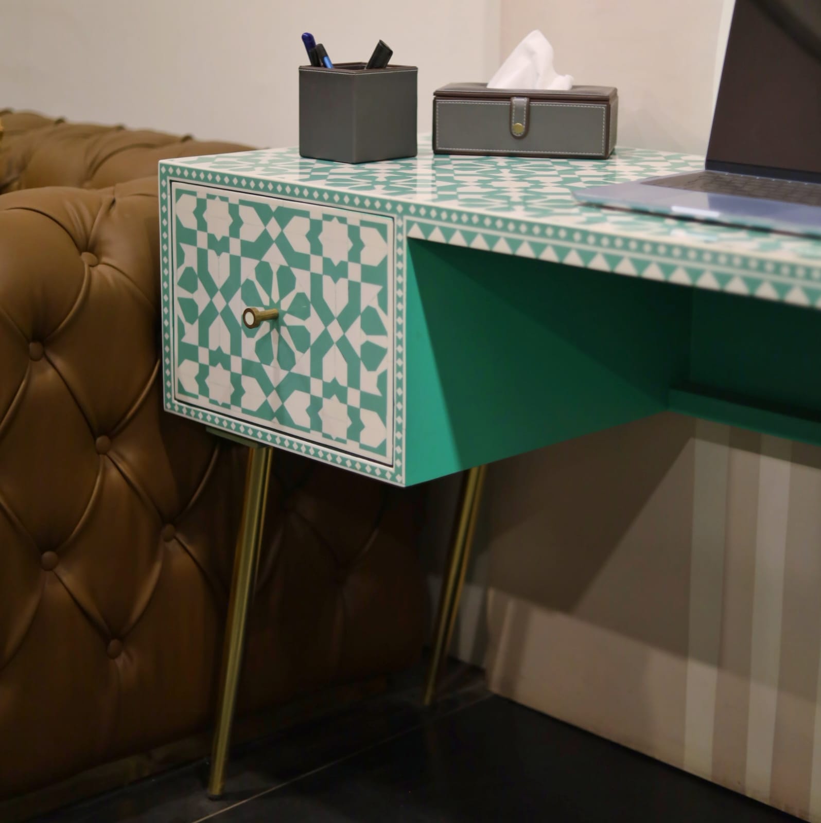 Inlay Study Table/Desk - Moroccan (Sea Green) (Ready to Ship)