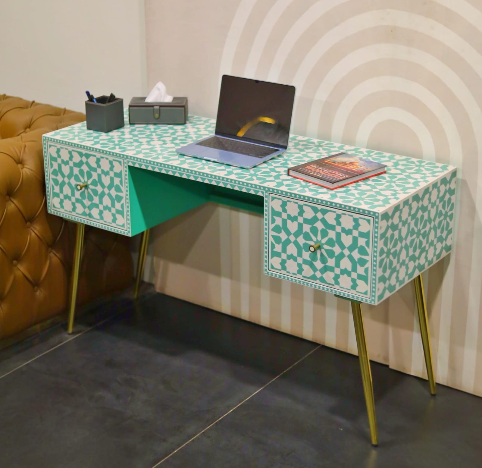 Inlay Study Table/Desk - Moroccan (Sea Green) (Ready to Ship)