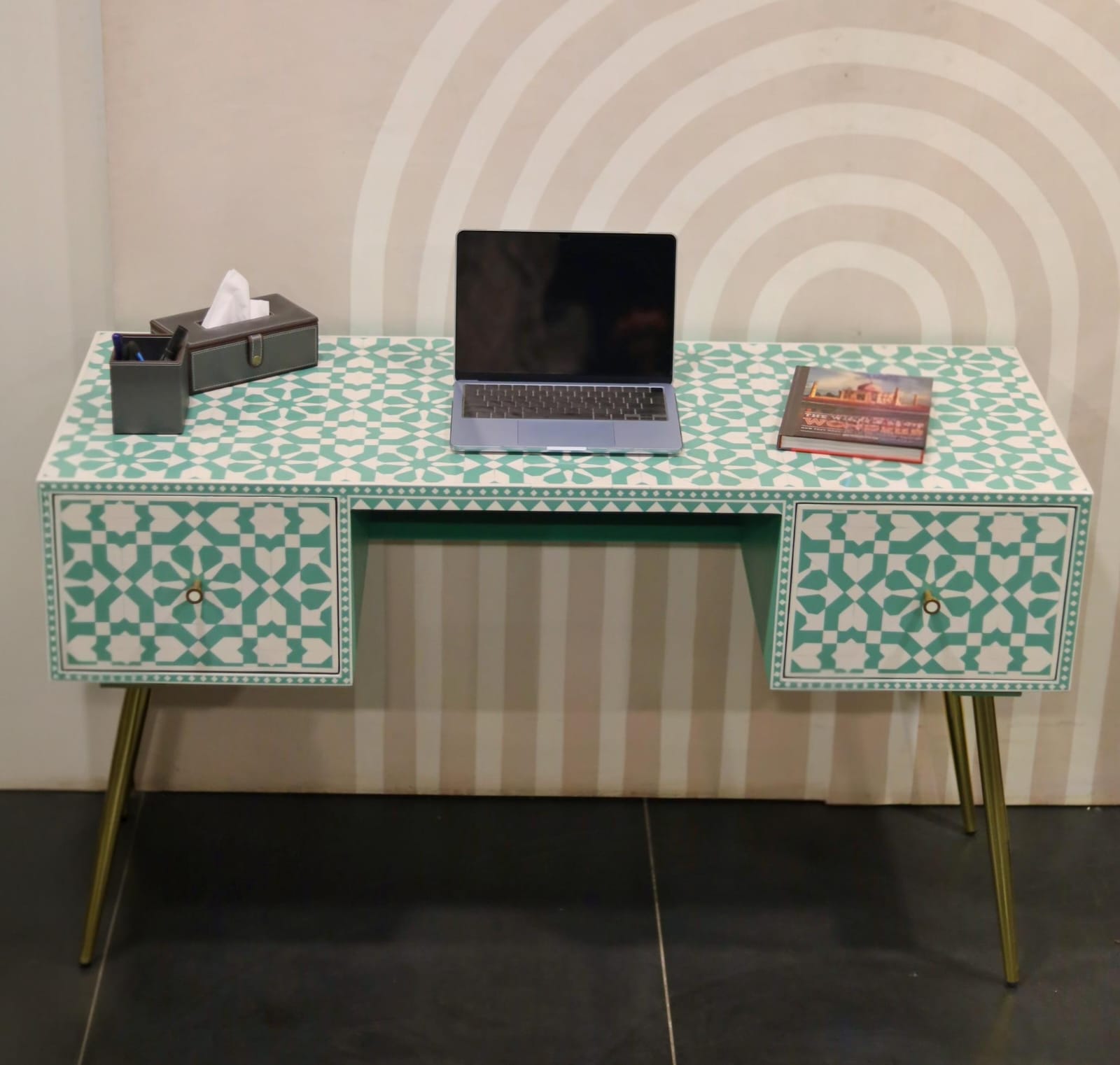 Inlay Study Table/Desk - Moroccan (Sea Green) (Ready to Ship)