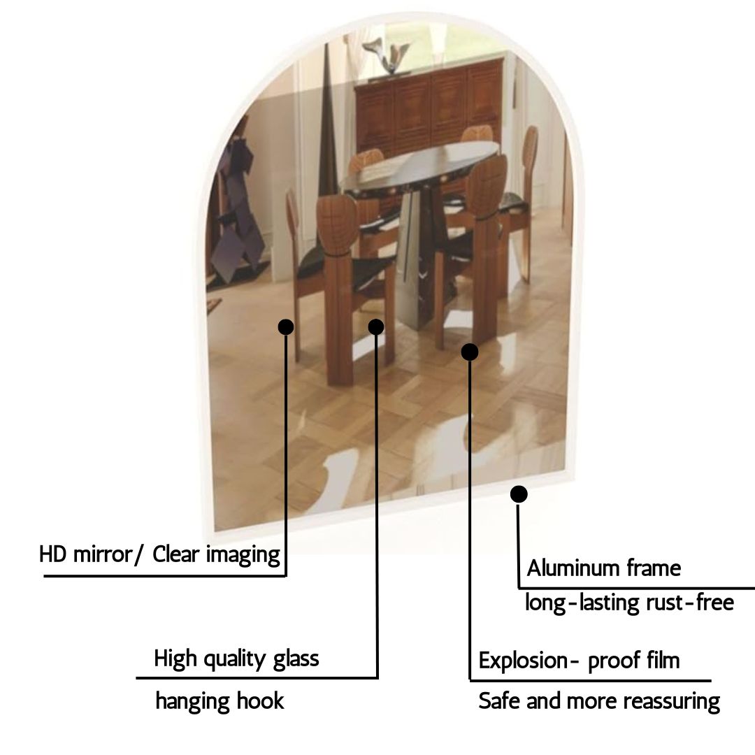 White Arch Glass Mirror with Metal Frame