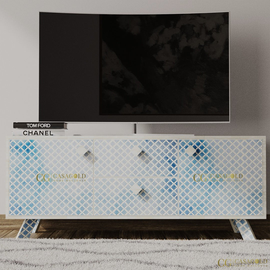 White Floral Bone Inlay Media Console	