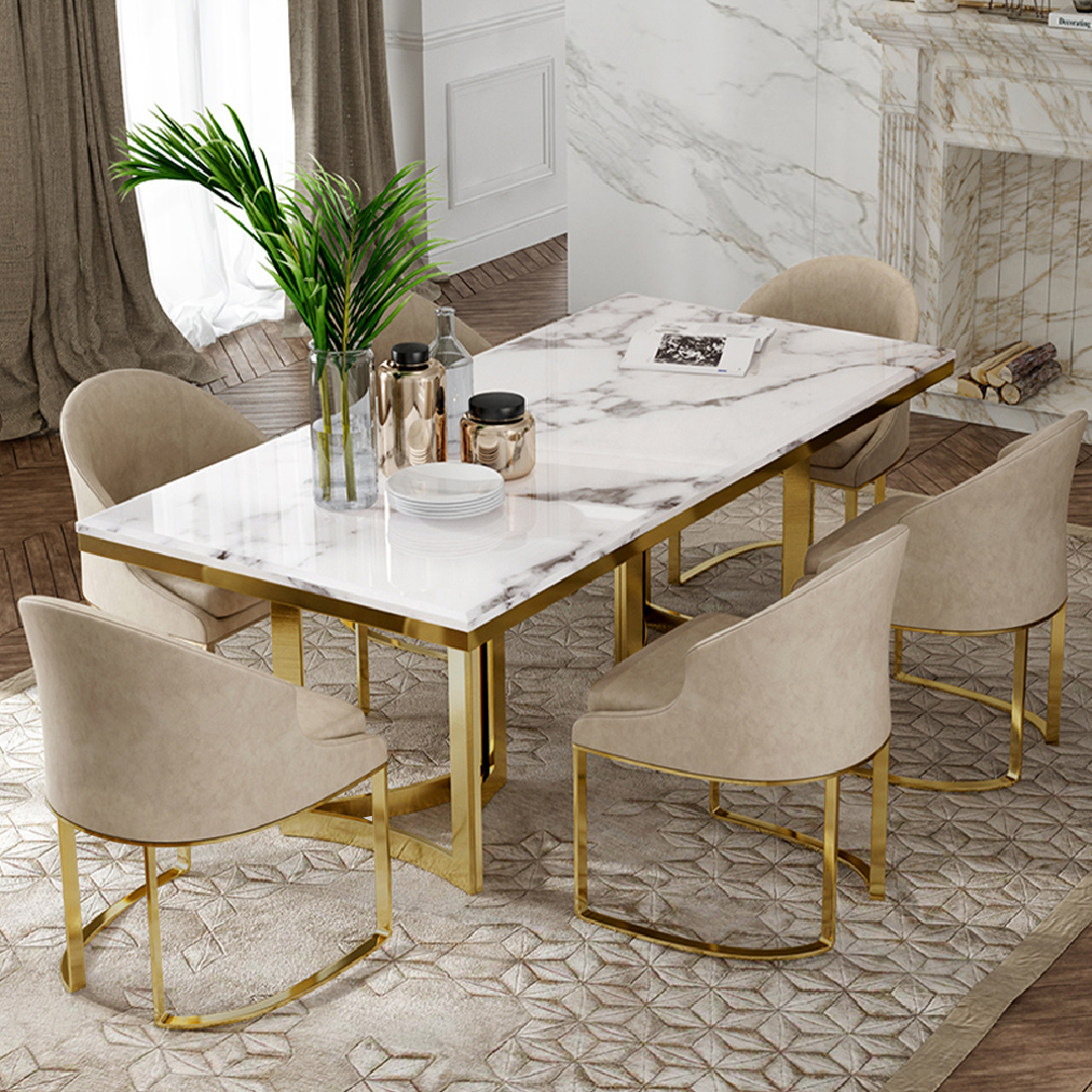 White Carrara Marble Luxury Dining Table	