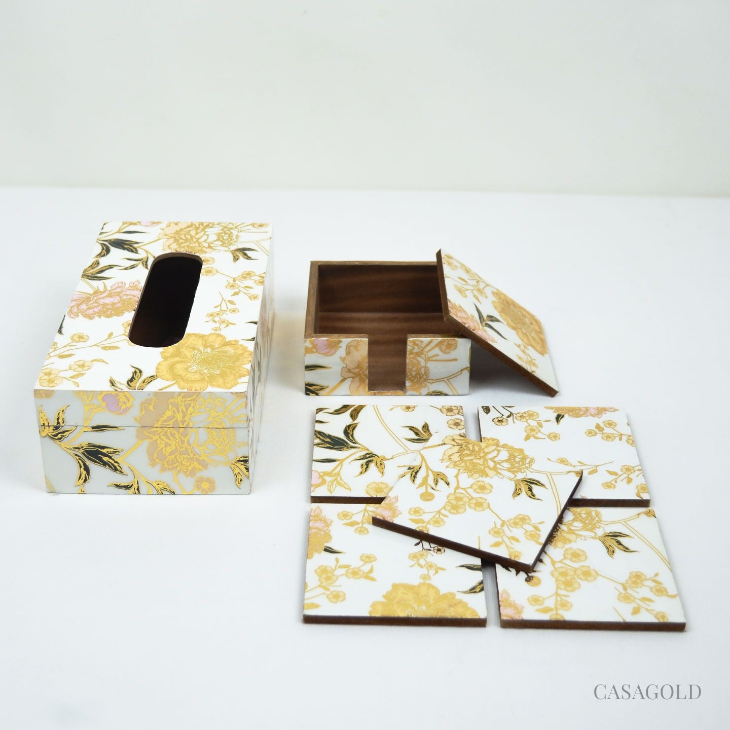 Decorative coaster and tissue holder for homes
