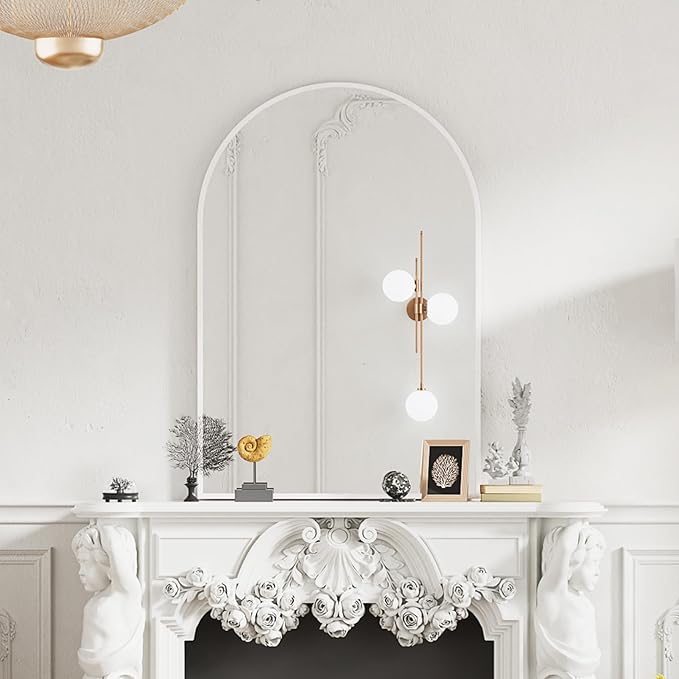 White Color Metal Frame Style Arch Glass Wall Mirror	