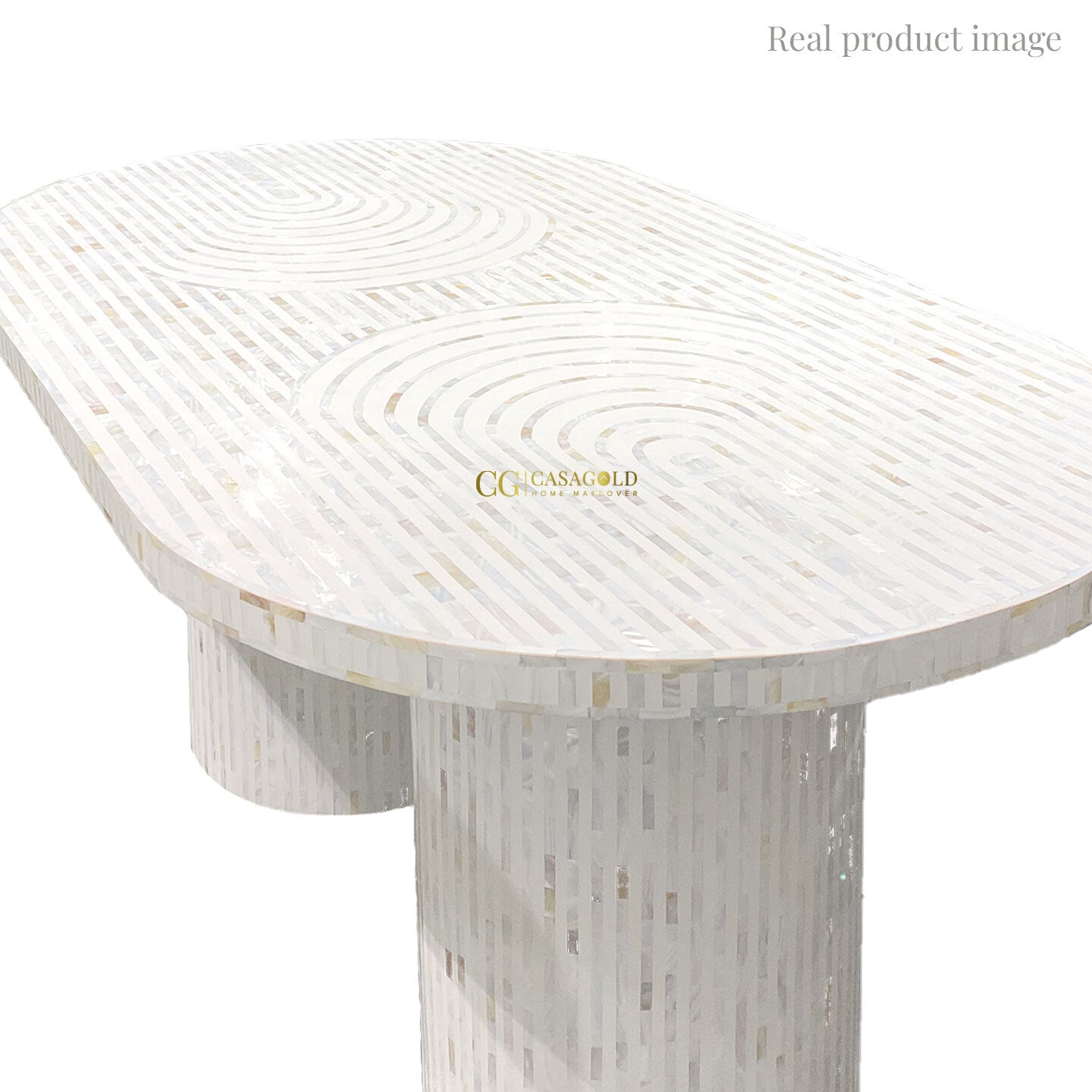 White Floral Bone Inlay Oval Dining Table for Family Gatherings
