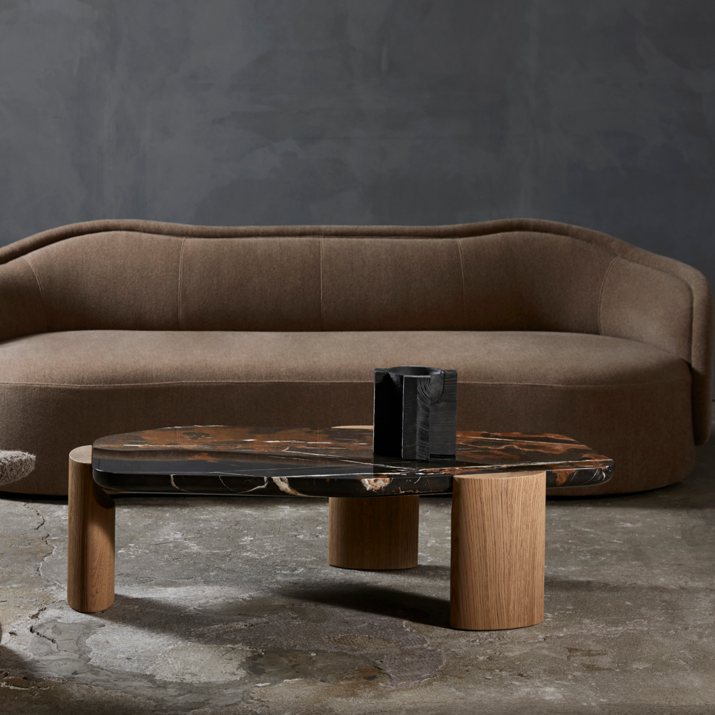 Aura Three-Seater Sofa in Warm Brown – Modern Curved Design, Customisable to Two-Seater