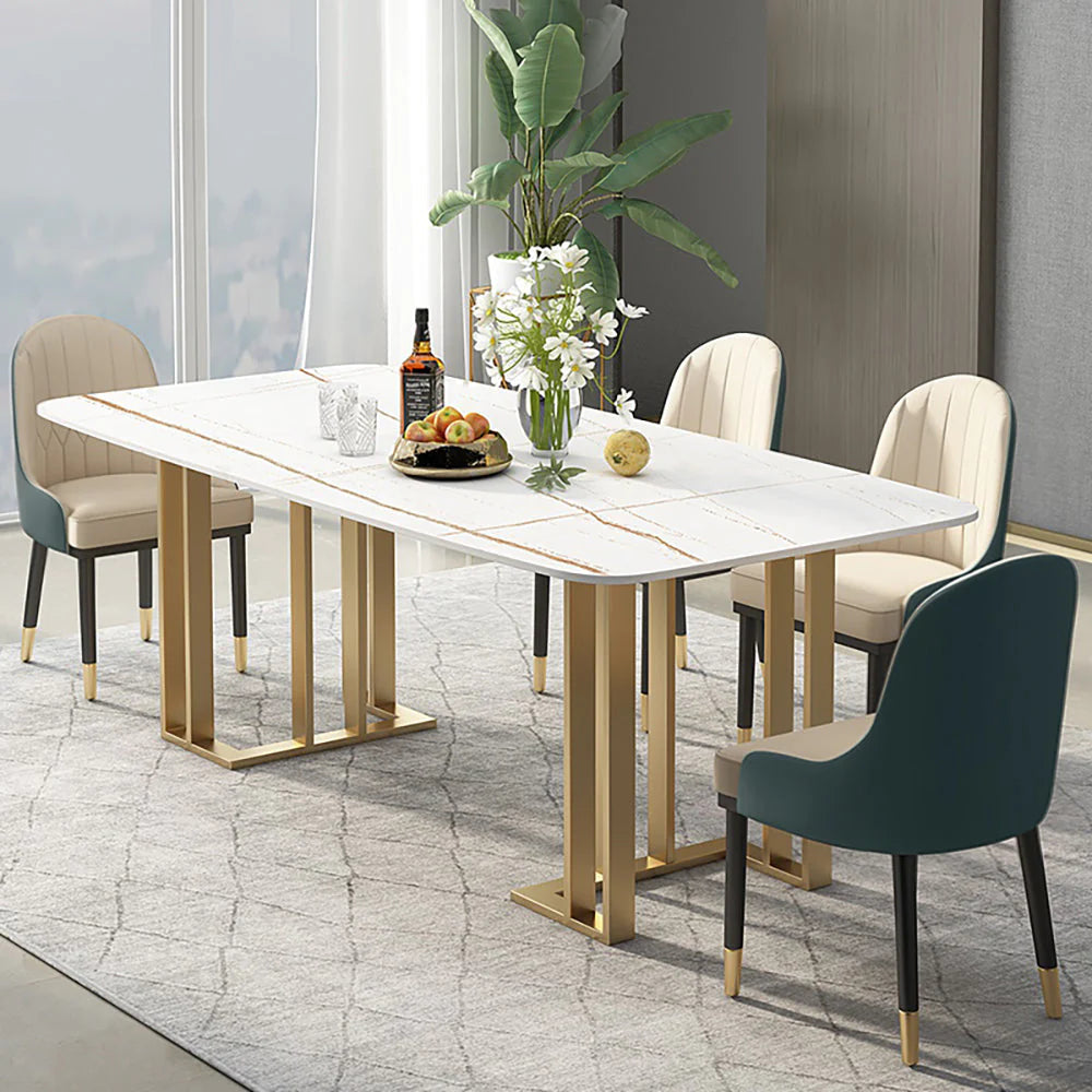 Glass Top Wooden Frame Luxury Dining Table	