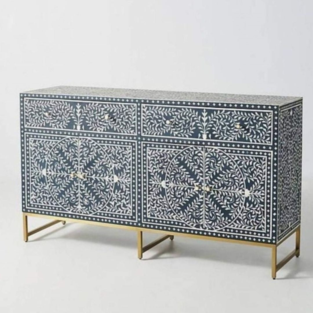 Floral Inlay Sideboard - Blue