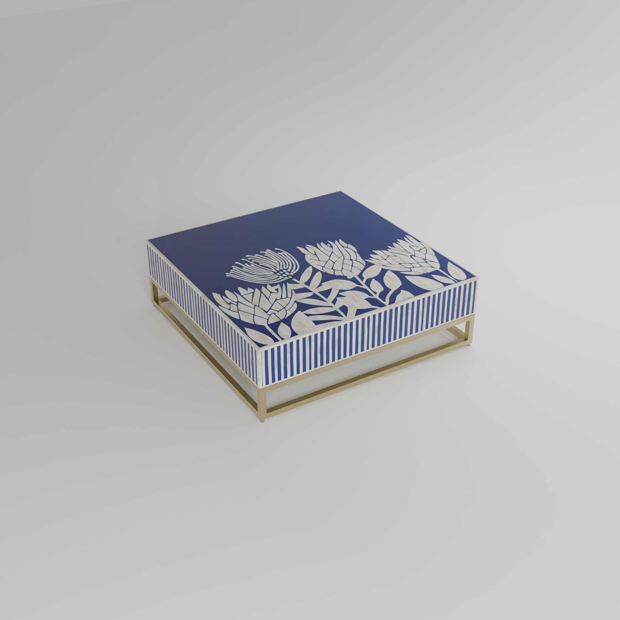 inlay indigo floral square coffee table