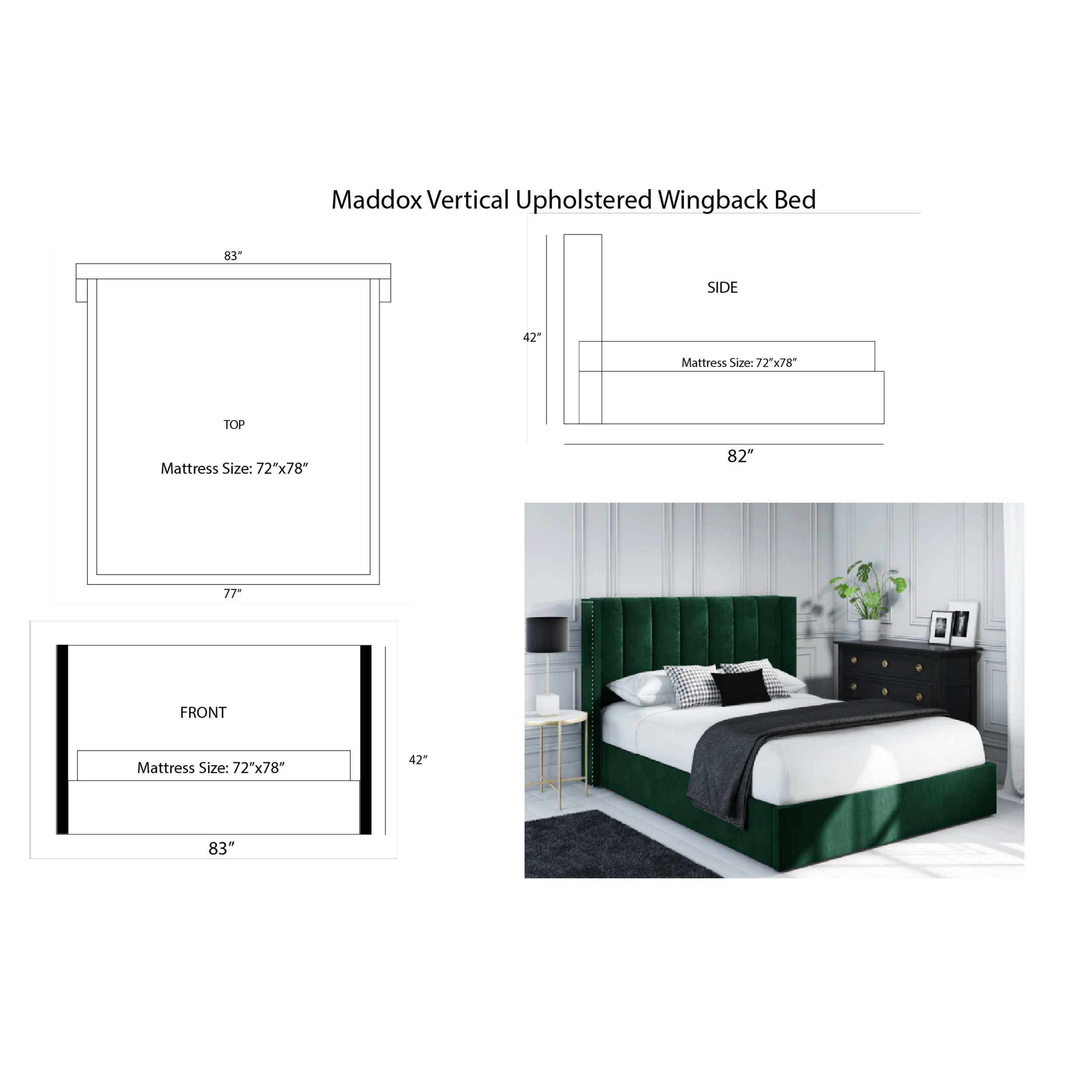 Maddox Vertical Upholstered Wingback Bed