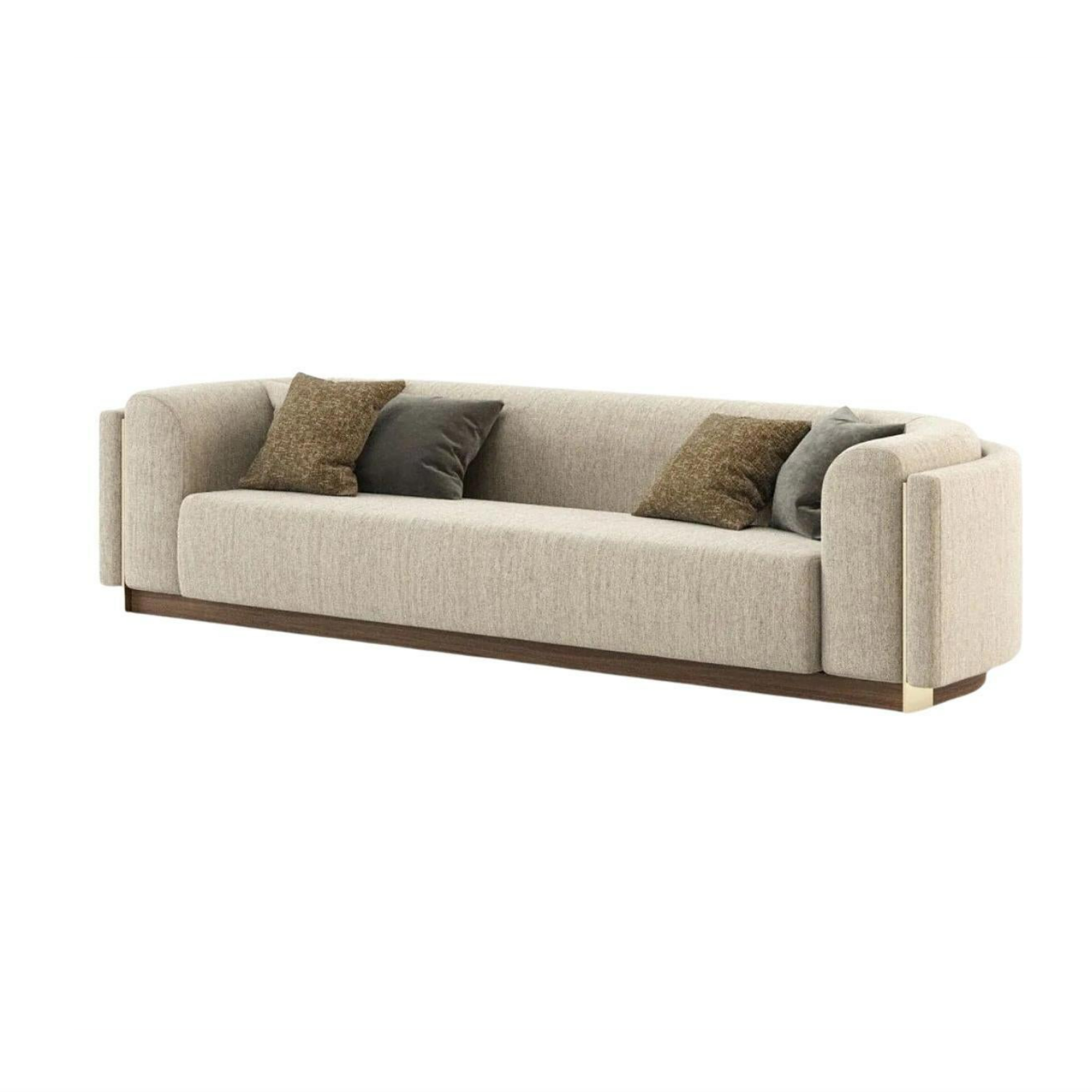 Transitional Beige Fabric Sofa – Haven Collection with Brass Corner Detailing