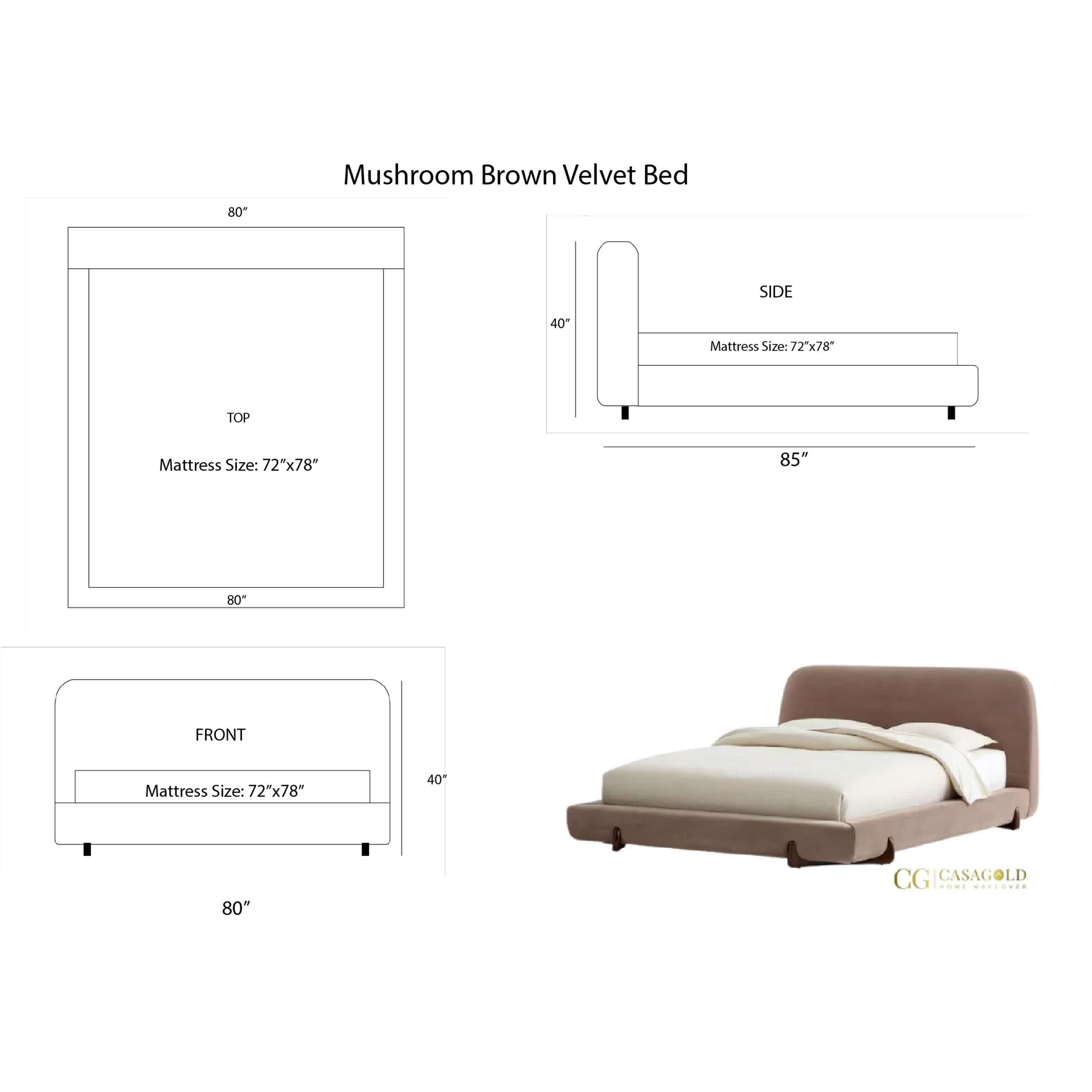 Mushroom Brown Velvet Bed