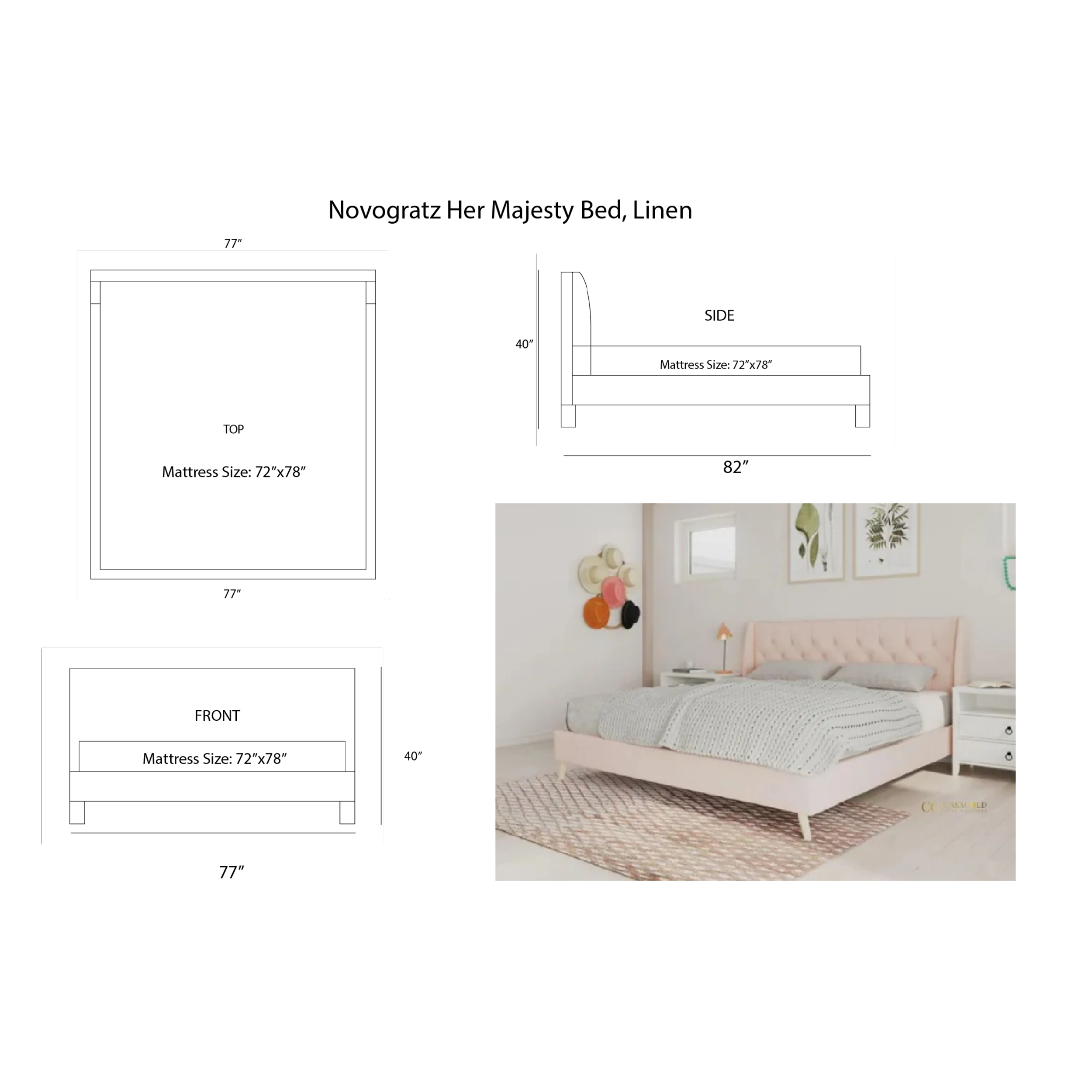 Novogratz Her Majesty Bed, Linen