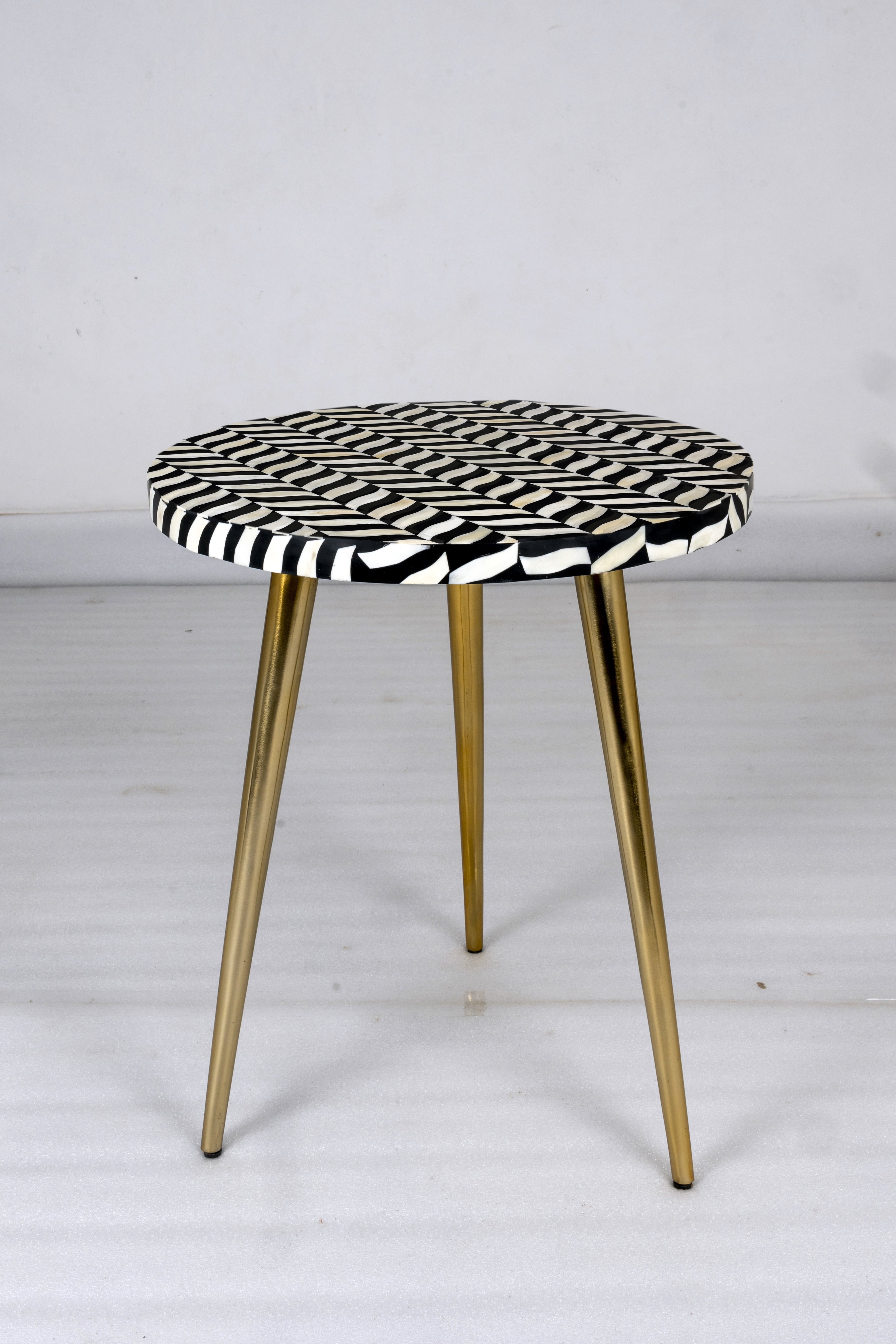 "pattern bone inlay round side table with 3 legs for modern interiors"
