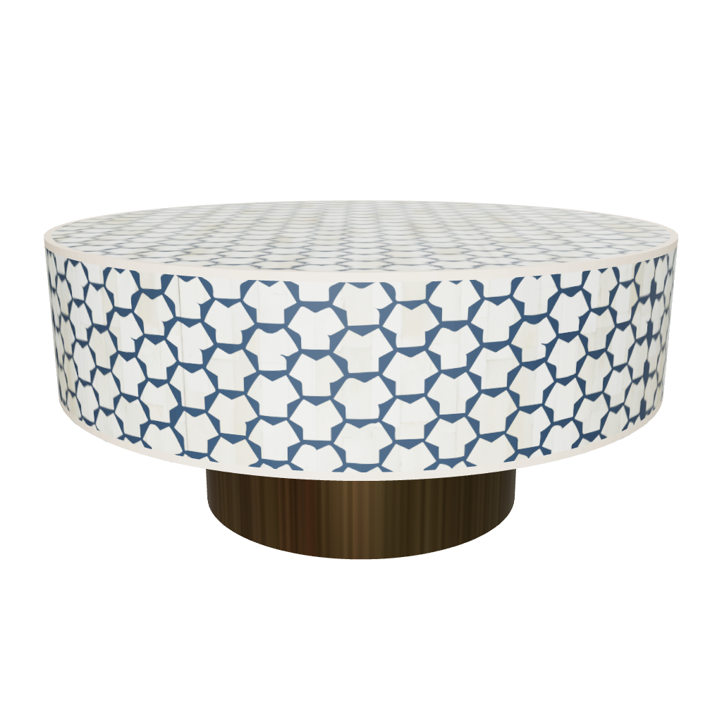 Compact round coffee table, bone inlay