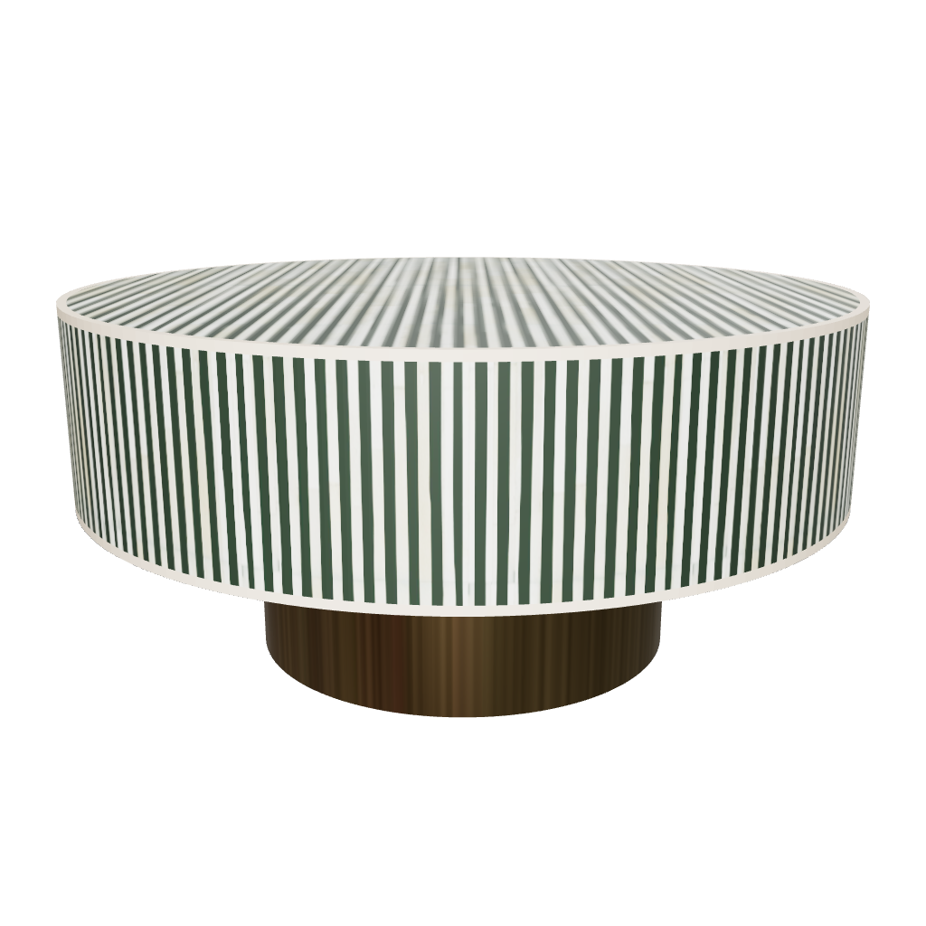 Glossy finish round bone inlay coffee table
