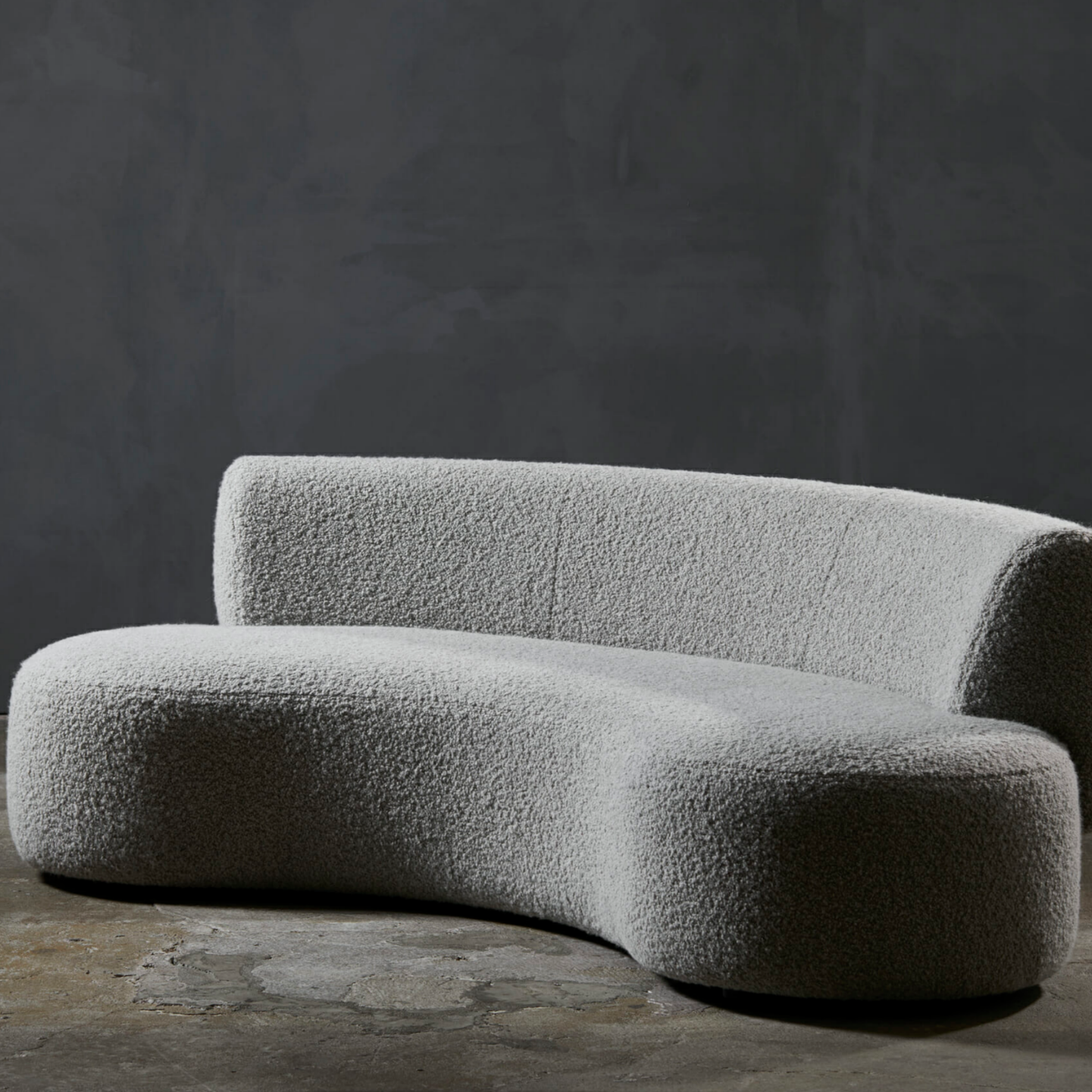 Sculptural Bouclé 3 Seater Sofa in Grey – Luxury Modern Living Room Furniture