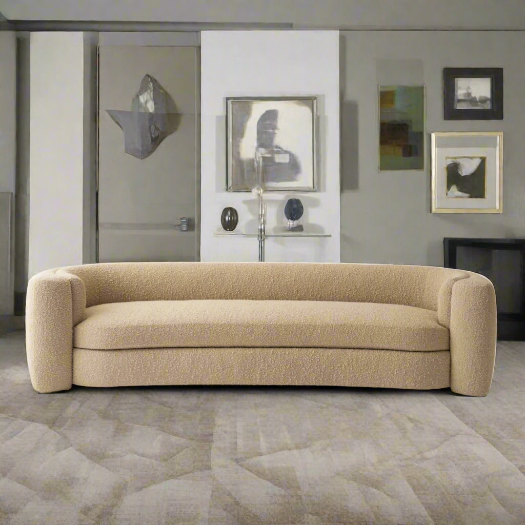 Sculptural Bouclé Three-Seater Sofa in Beige – Customisable Luxury Seating