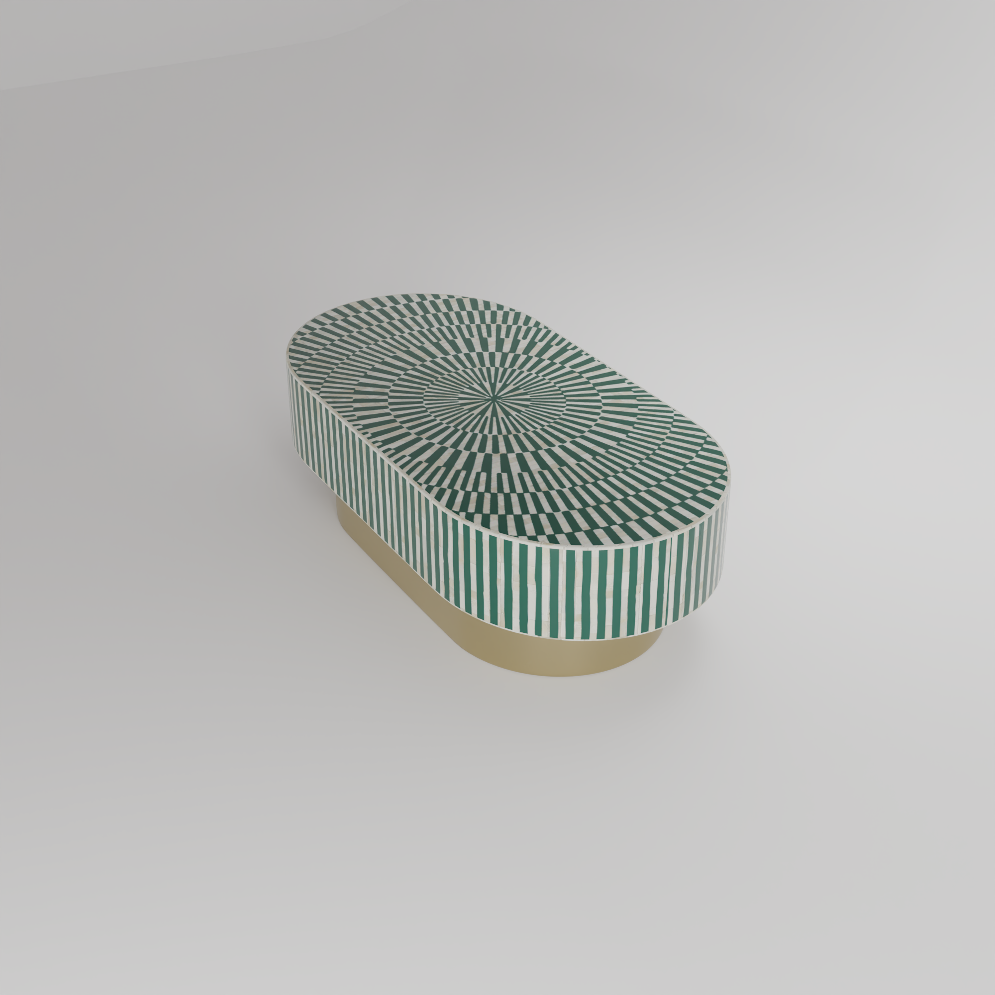 Azure Sunstrike Oval Luxe Coffee Table – Radial Inlay with Gold Base
