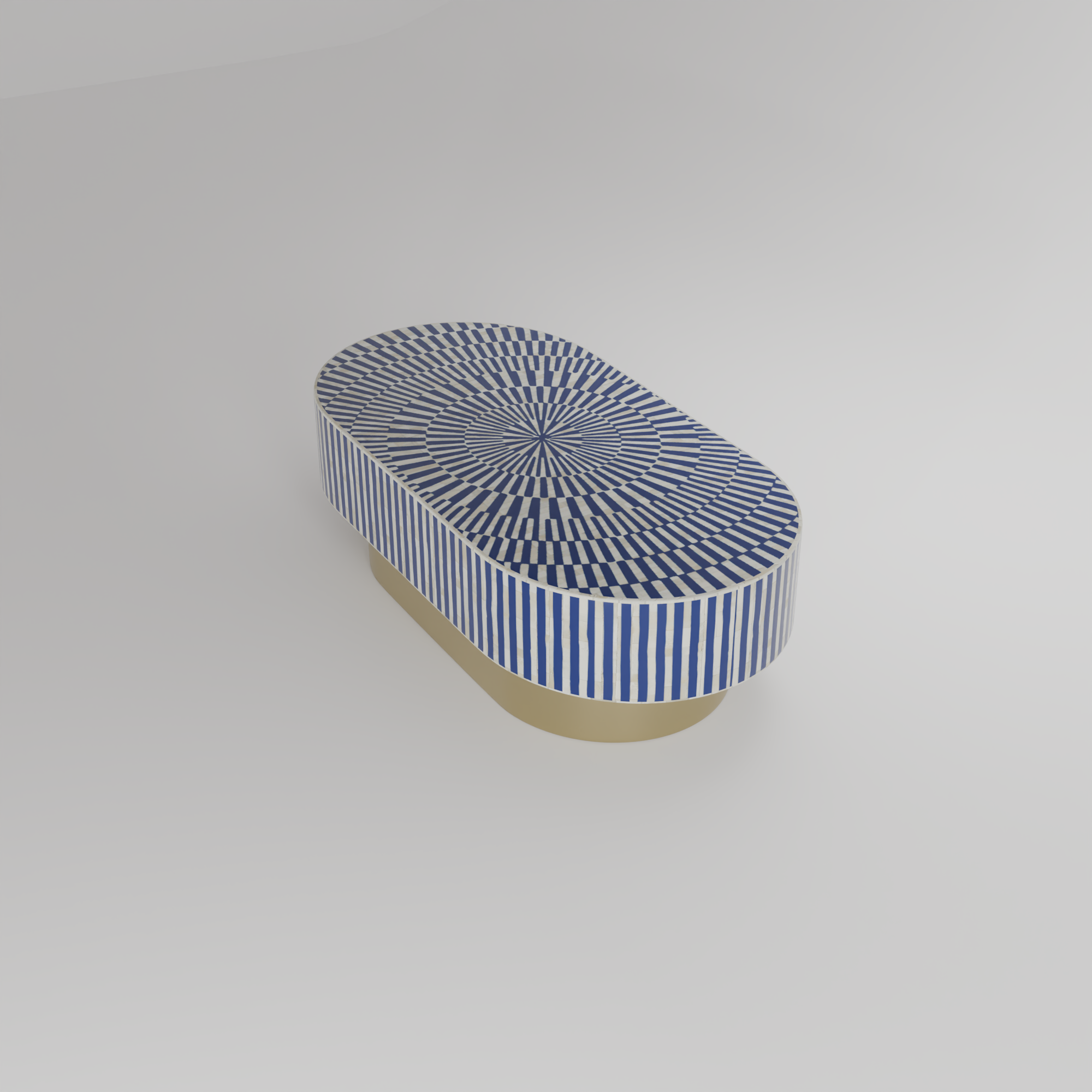 Azure Sunstrike Oval Luxe Coffee Table – Radial Inlay with Gold Base