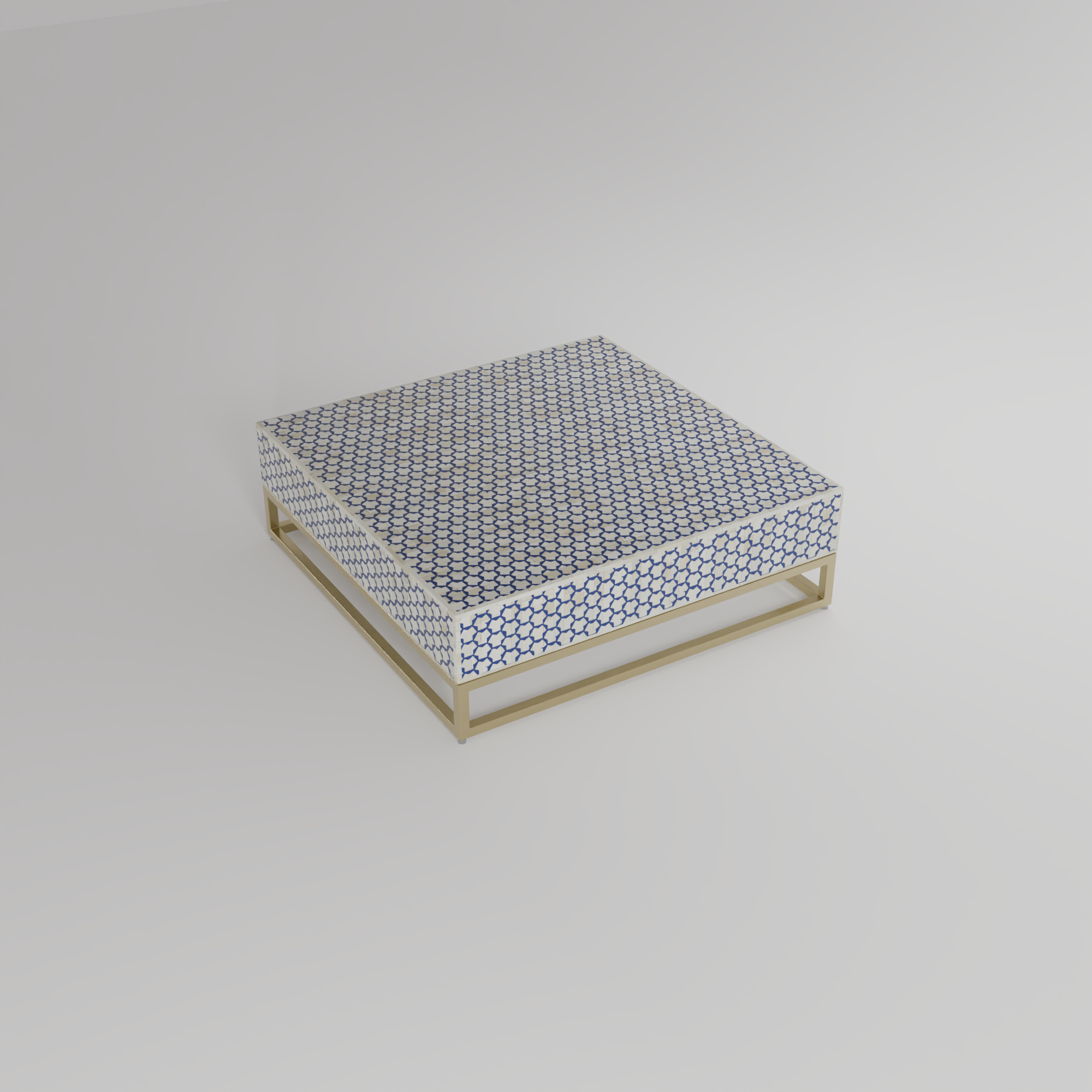 targua square inlay table with metal base in gold