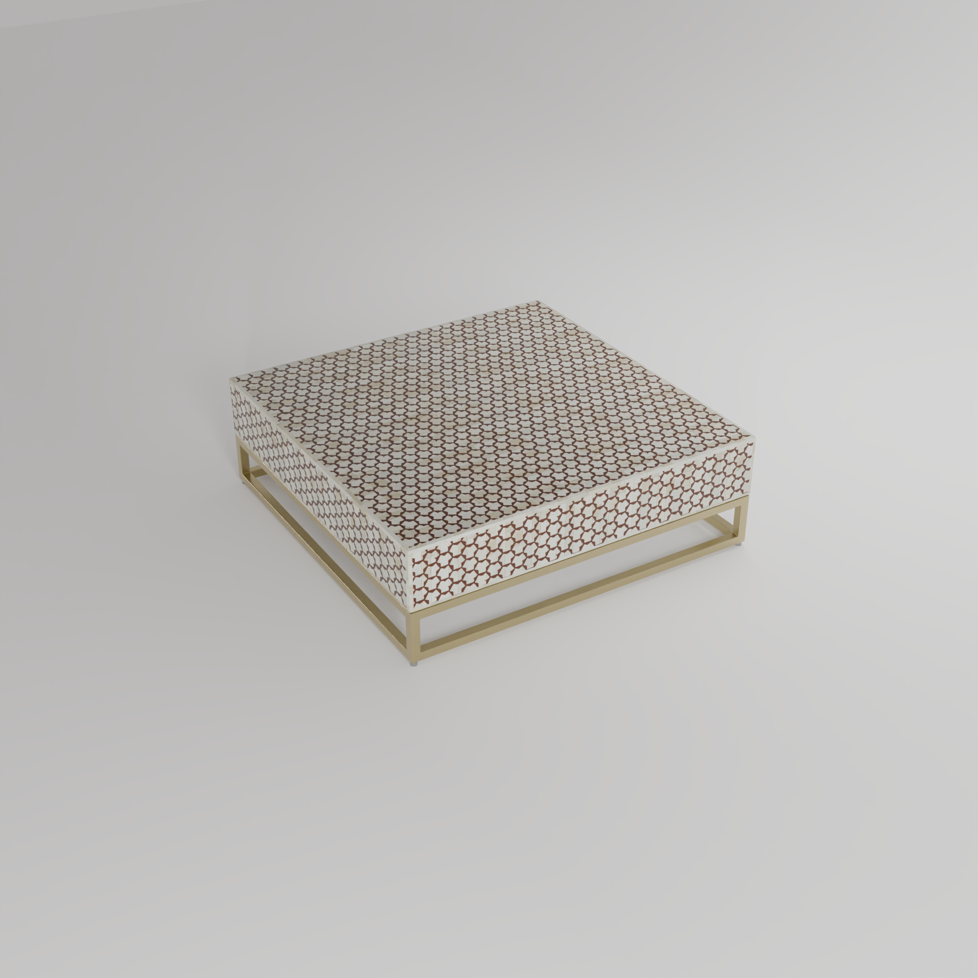 targua square inlay table with metal base in gold in brown color
