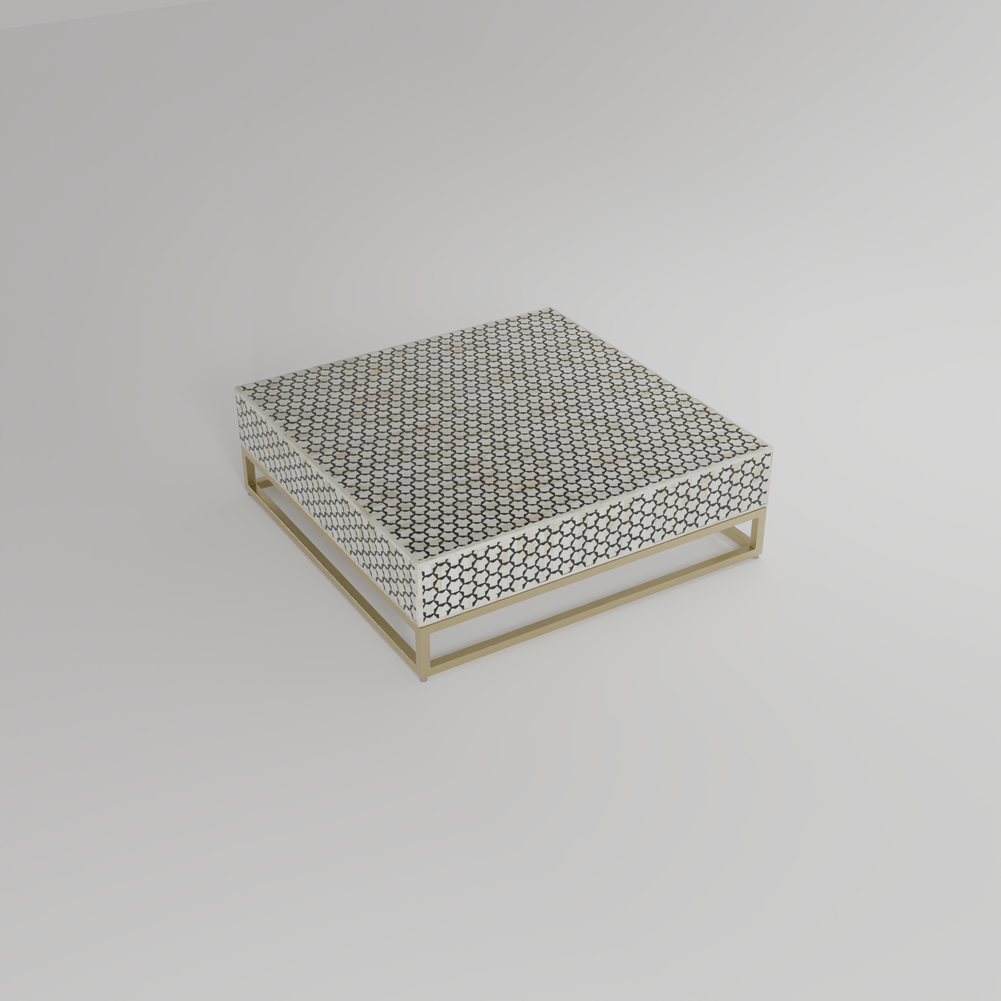 targua square inlay table with metal base in gold